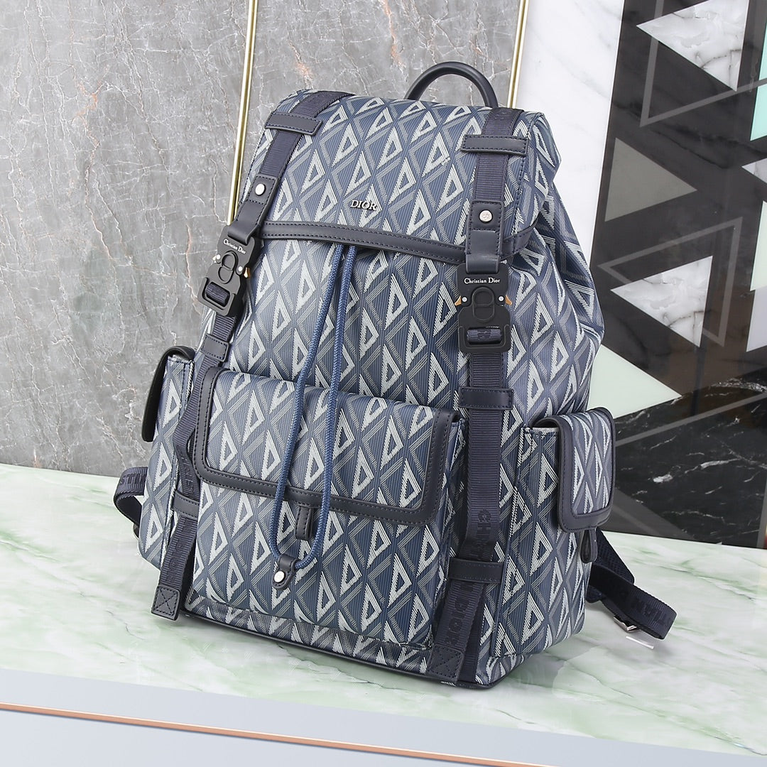 Dior Modern Geometric Pattern Backpack with Buckle Straps and Drawstring
