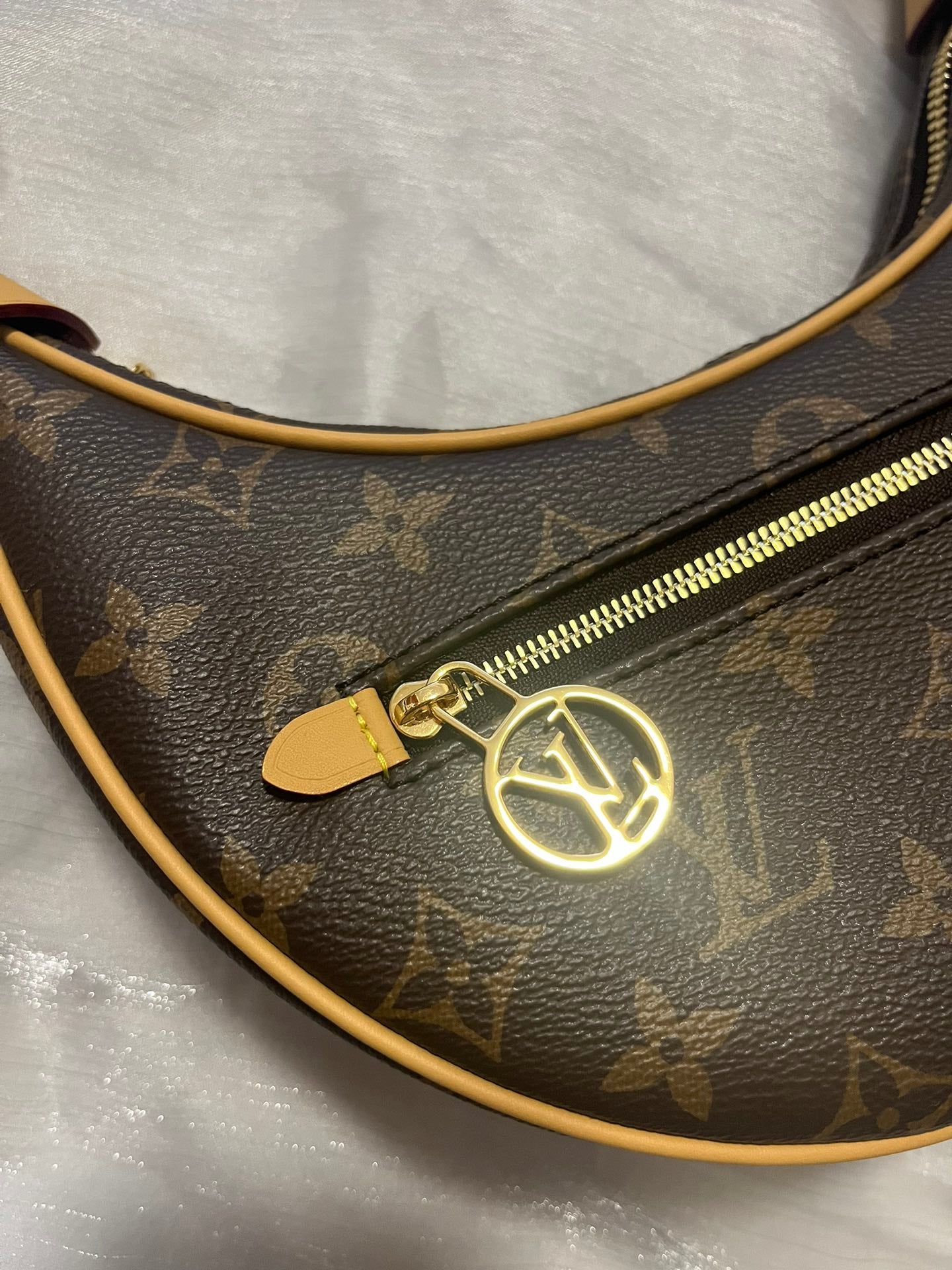 Louis Vuitton Vintage Brown Monogram Crescent Hobo Bag with Gold Chain