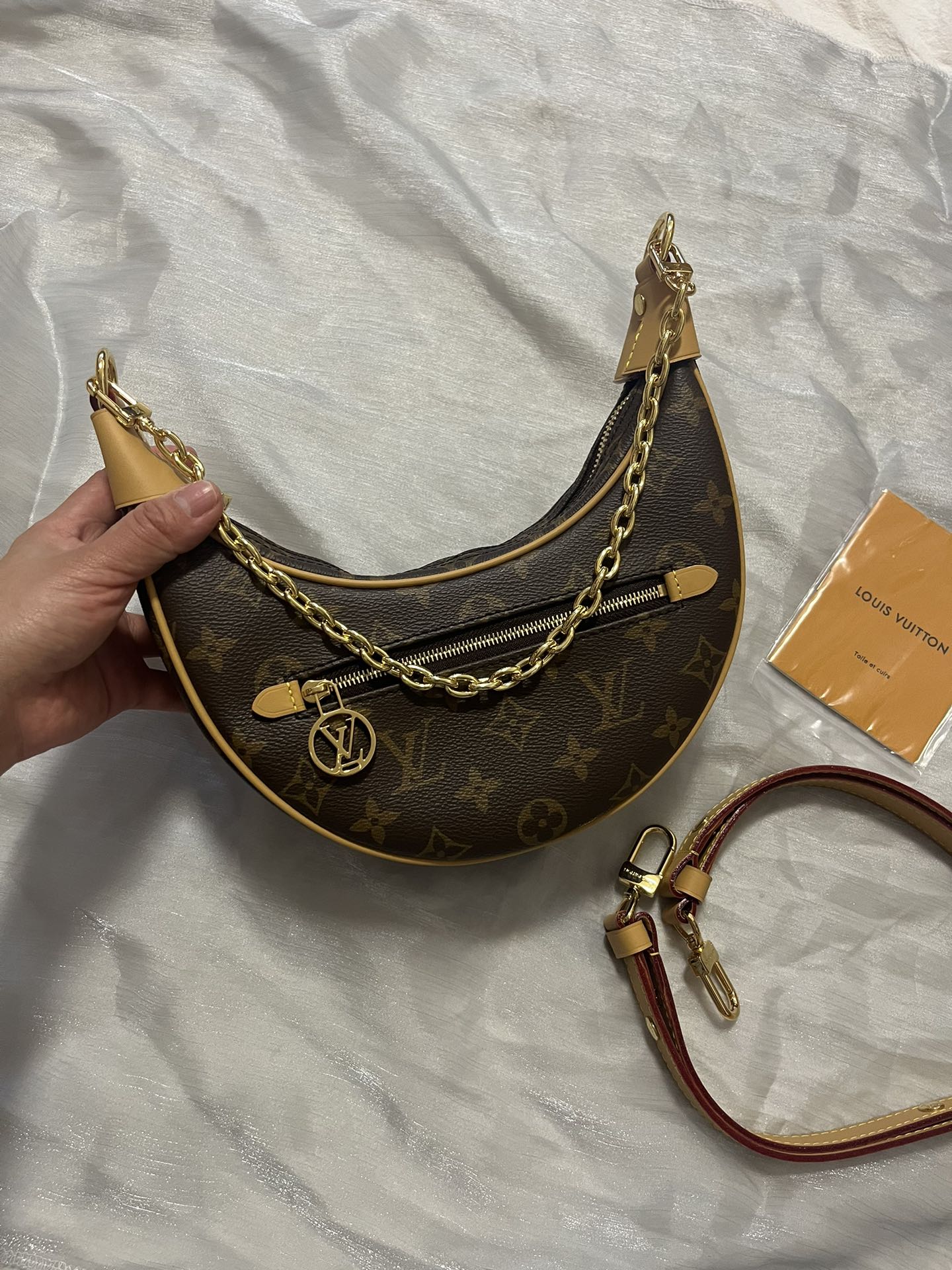 Louis Vuitton Vintage Brown Monogram Crescent Hobo Bag with Gold Chain