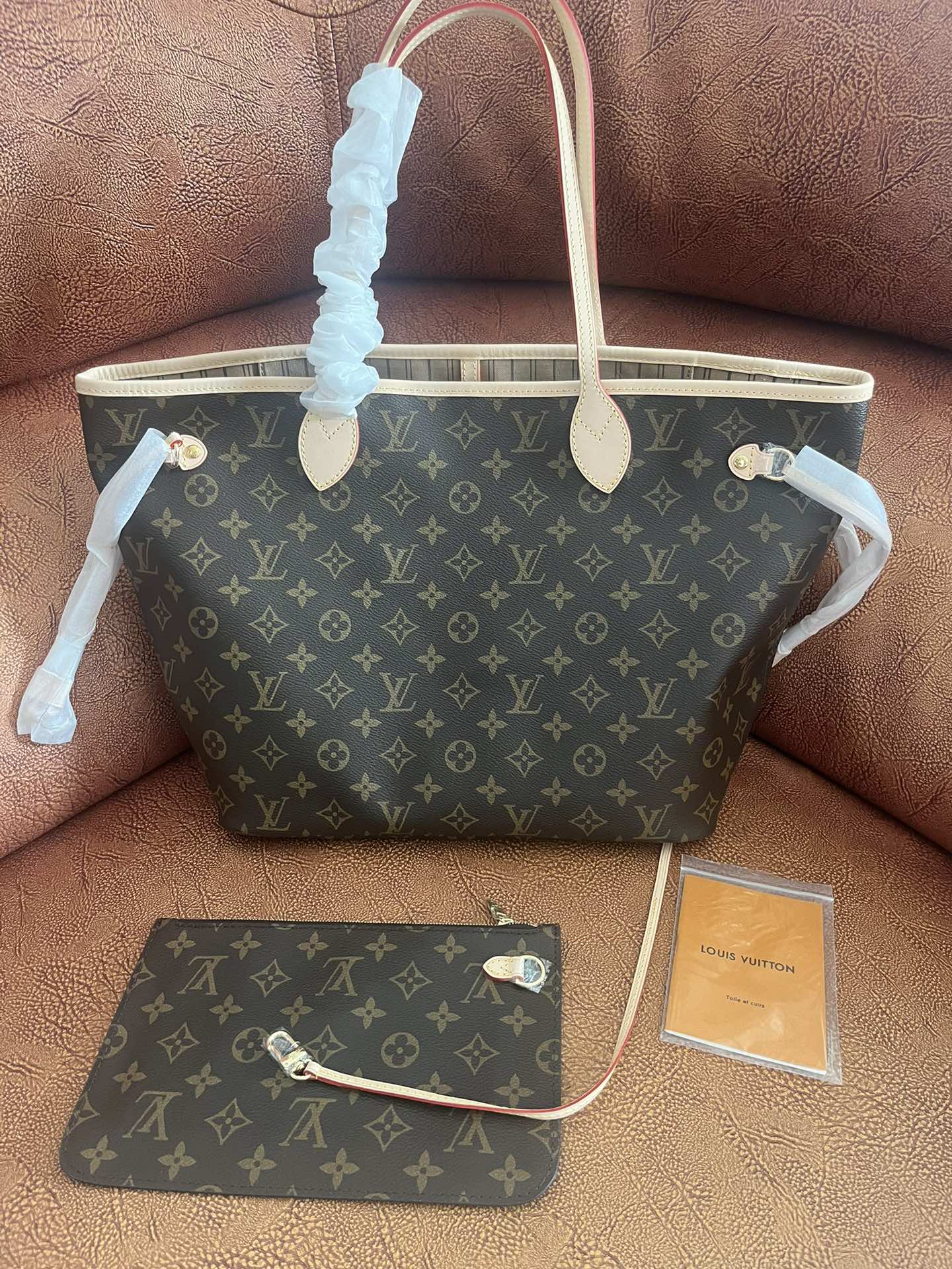 Louis Vuitton Brown Monogram Canvas Shoulder Tote Bag with Removable Pouch