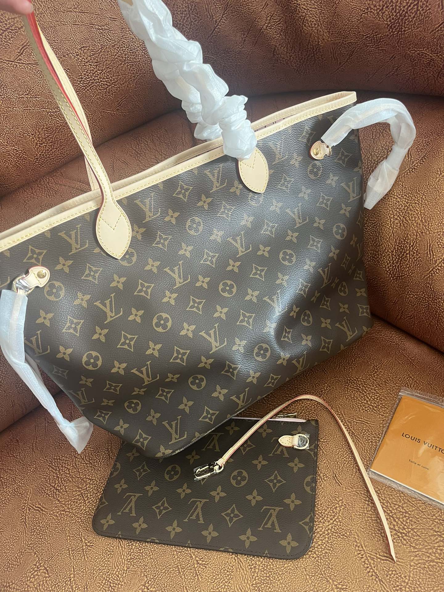 Louis Vuitton Classic Brown Monogram Print Tote Bag with Matching Pouch