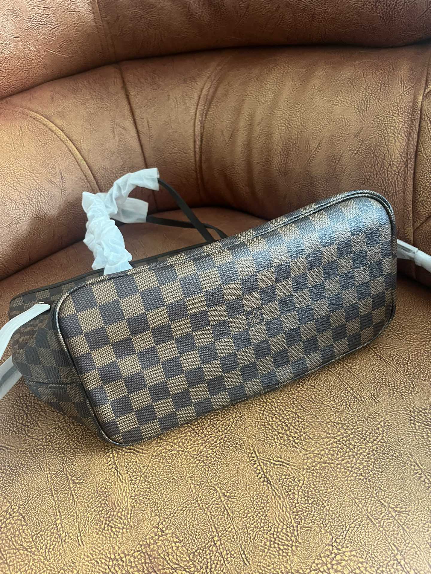 Louis Vuitton Classic Brown Checkerboard Tote Bag with Double Shoulder Straps