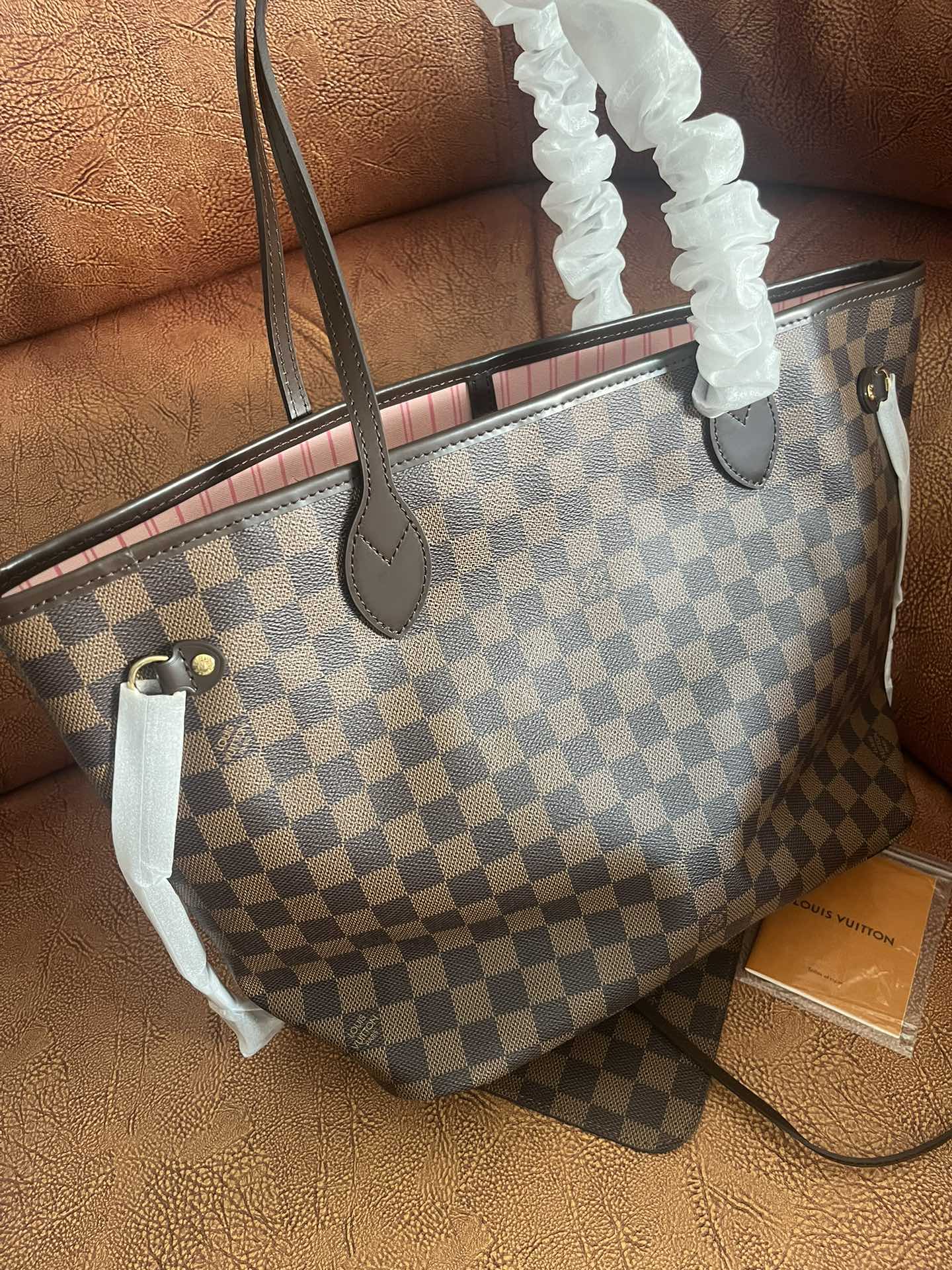 Louis Vuitton Classic Brown Checkerboard Tote Bag with Double Shoulder Straps