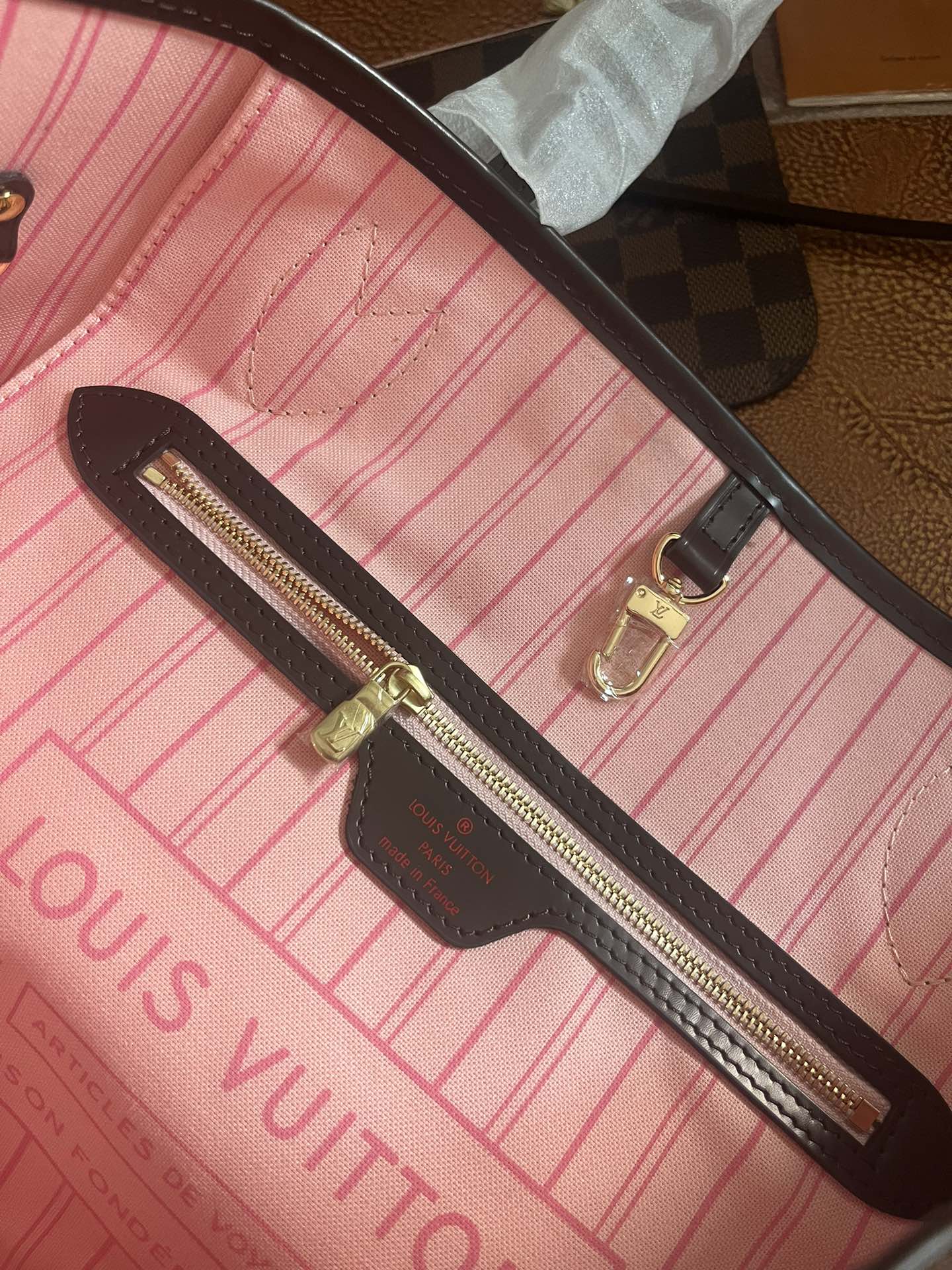 Louis Vuitton Classic Brown Checkerboard Tote Bag with Double Shoulder Straps