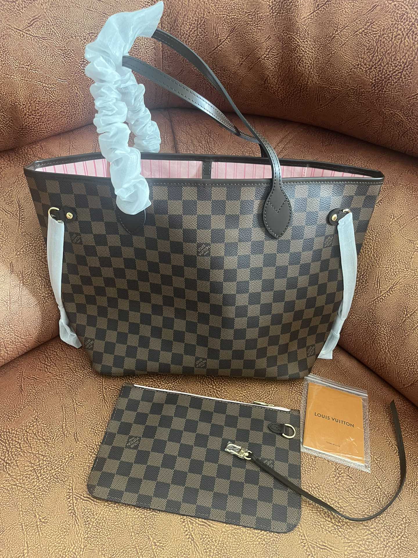 Louis Vuitton Classic Brown Checkerboard Tote Bag with Double Shoulder Straps