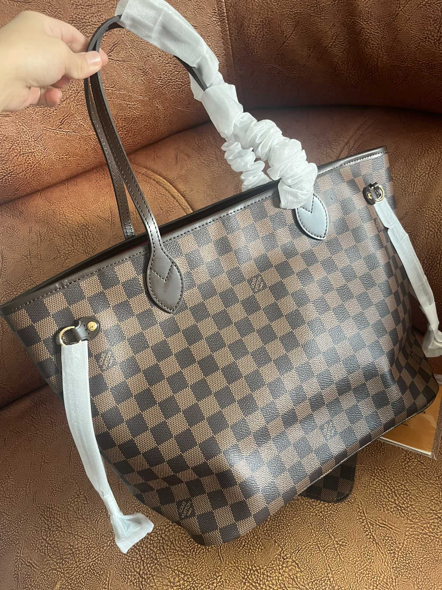 Louis Vuitton Classic Brown Checkered Tote Bag Shoulder Handbag for Women