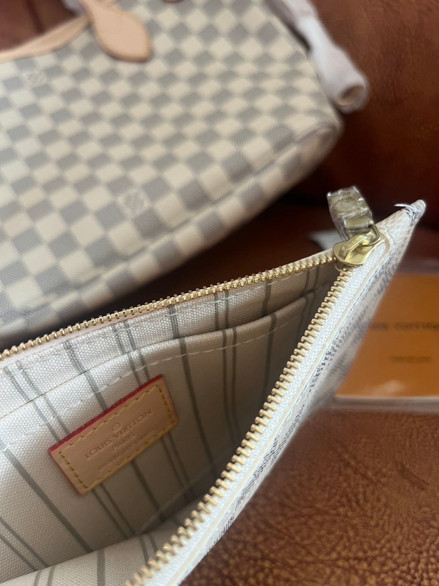 Louis Vuitton Classic Grey and White Checkered Shoulder Tote Bag with Pouch Set