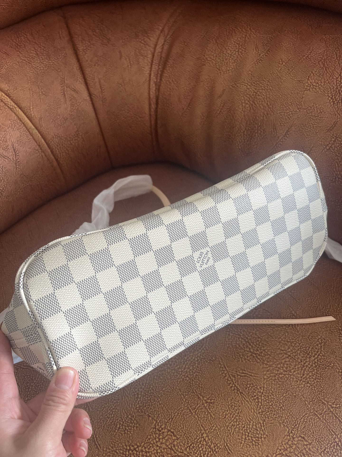 Louis Vuitton Classic Grey and White Checkered Shoulder Tote Bag with Pouch Set