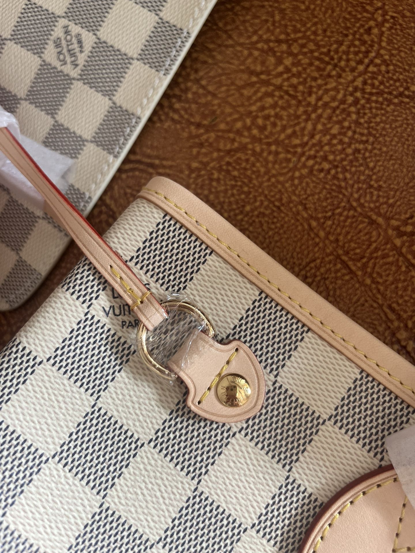 Louis Vuitton Classic Grey and White Checkered Shoulder Tote Bag with Pouch Set