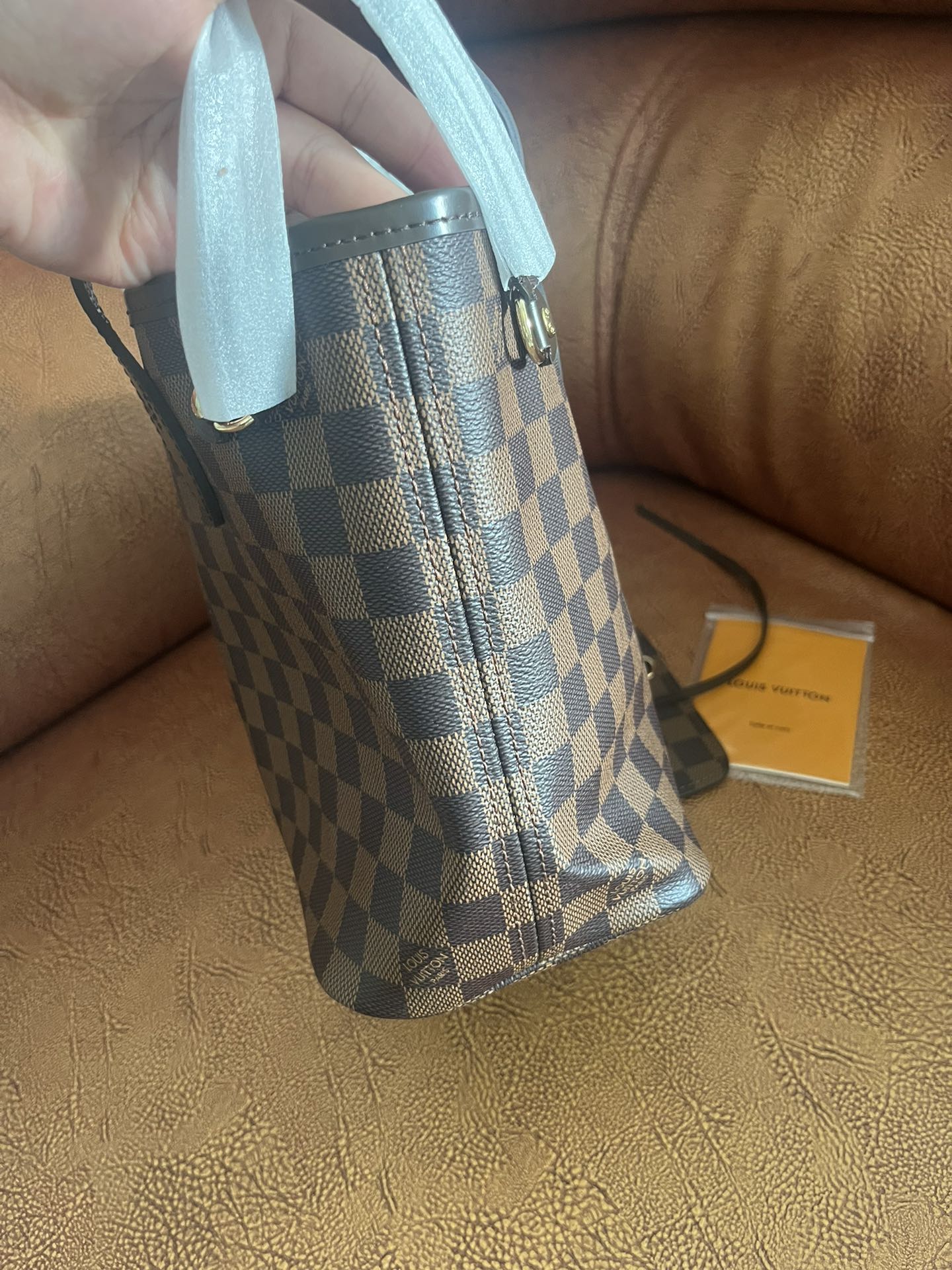 Louis Vuitton Classic Brown Checkered Canvas Tote Bag with Shoulder Straps