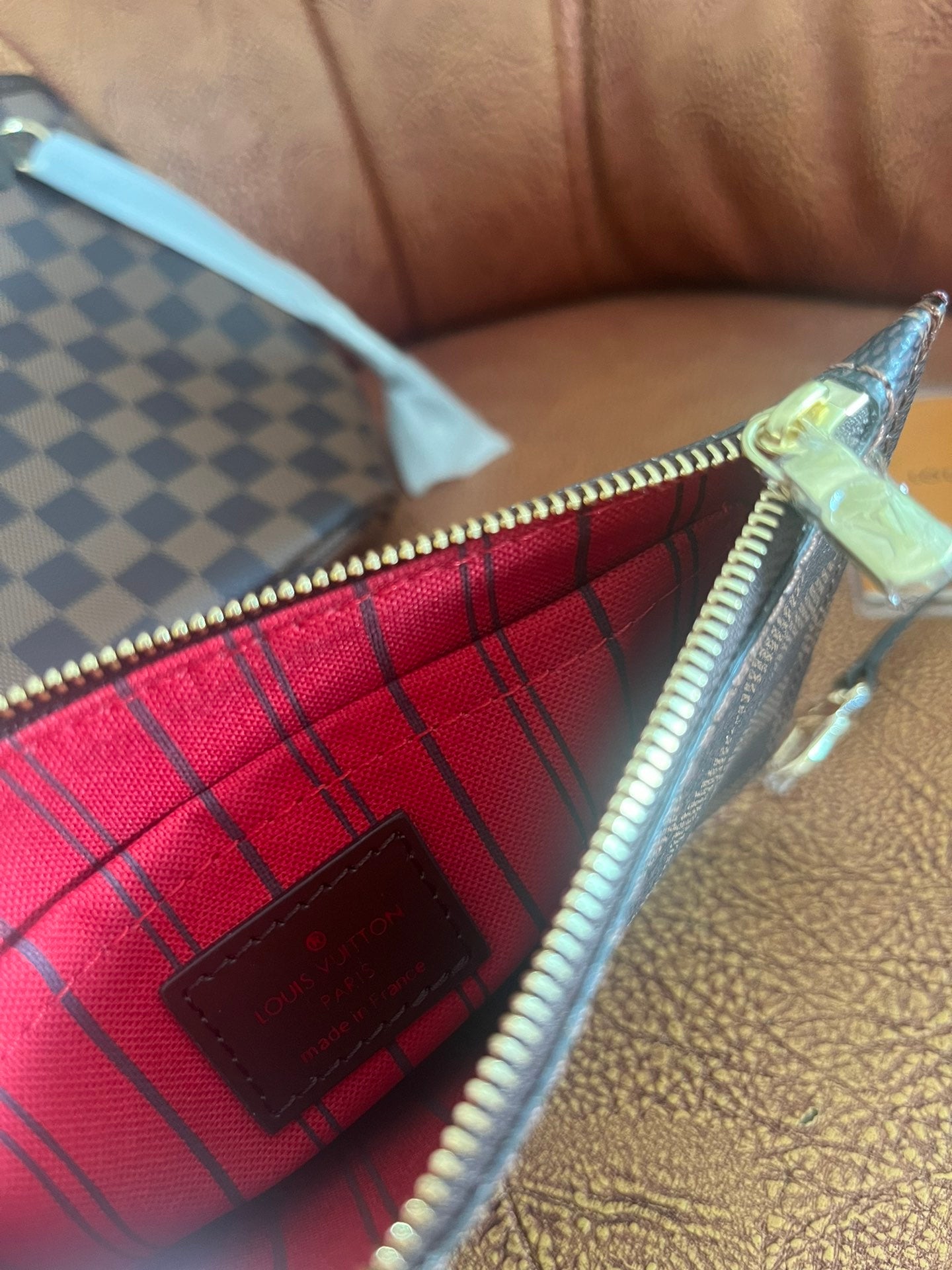 Louis Vuitton Classic Brown Checkered Canvas Tote Bag with Shoulder Straps