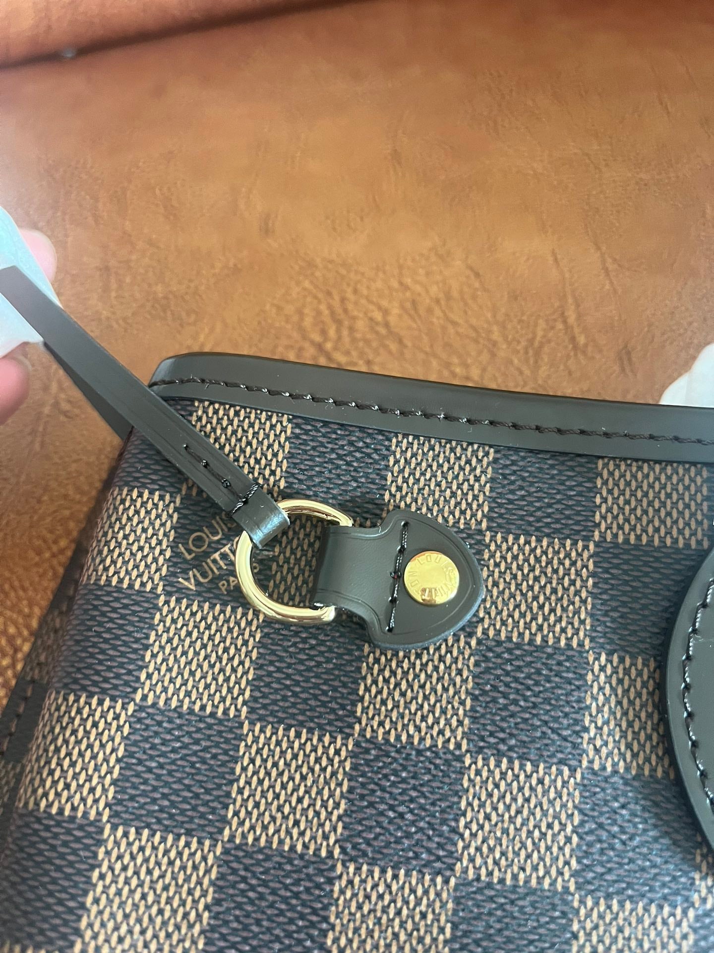 Louis Vuitton Classic Brown Checkered Canvas Tote Bag with Shoulder Straps