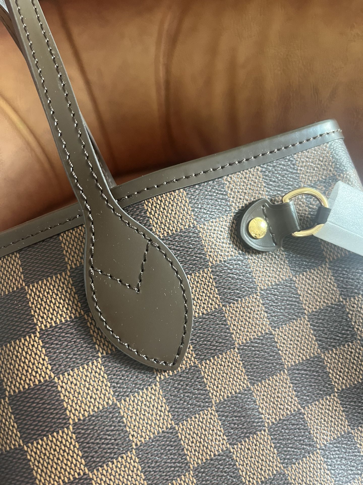 Louis Vuitton Classic Brown Checkered Canvas Tote Bag with Shoulder Straps
