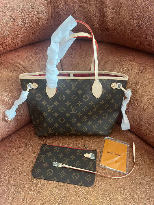Louis Vuitton Neverfull MM Monogram Canvas Tote Bag with Pouch - Brown