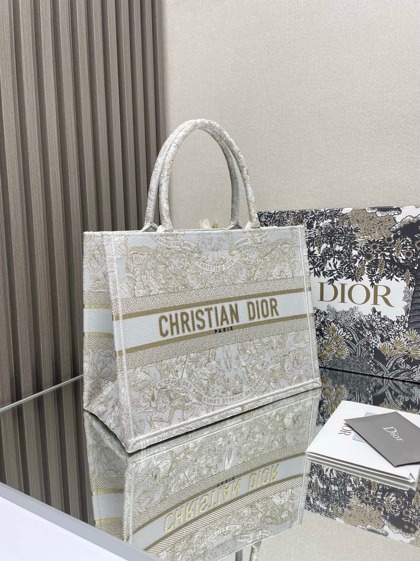 Dior Beige Floral Embroidered Canvas Tote Bag Large Shoulder Handbag