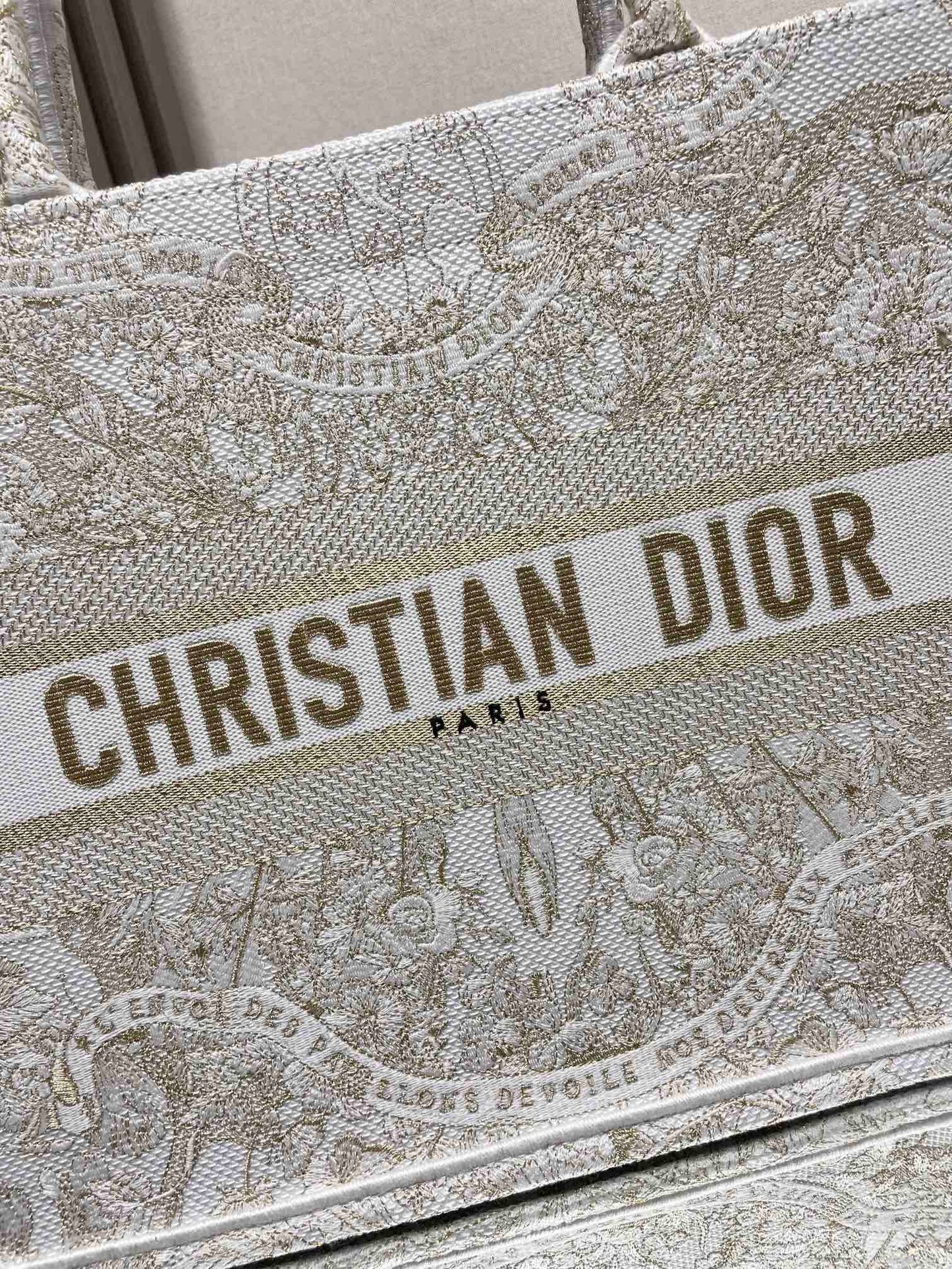 Dior Beige Floral Embroidered Canvas Tote Bag Large Shoulder Handbag