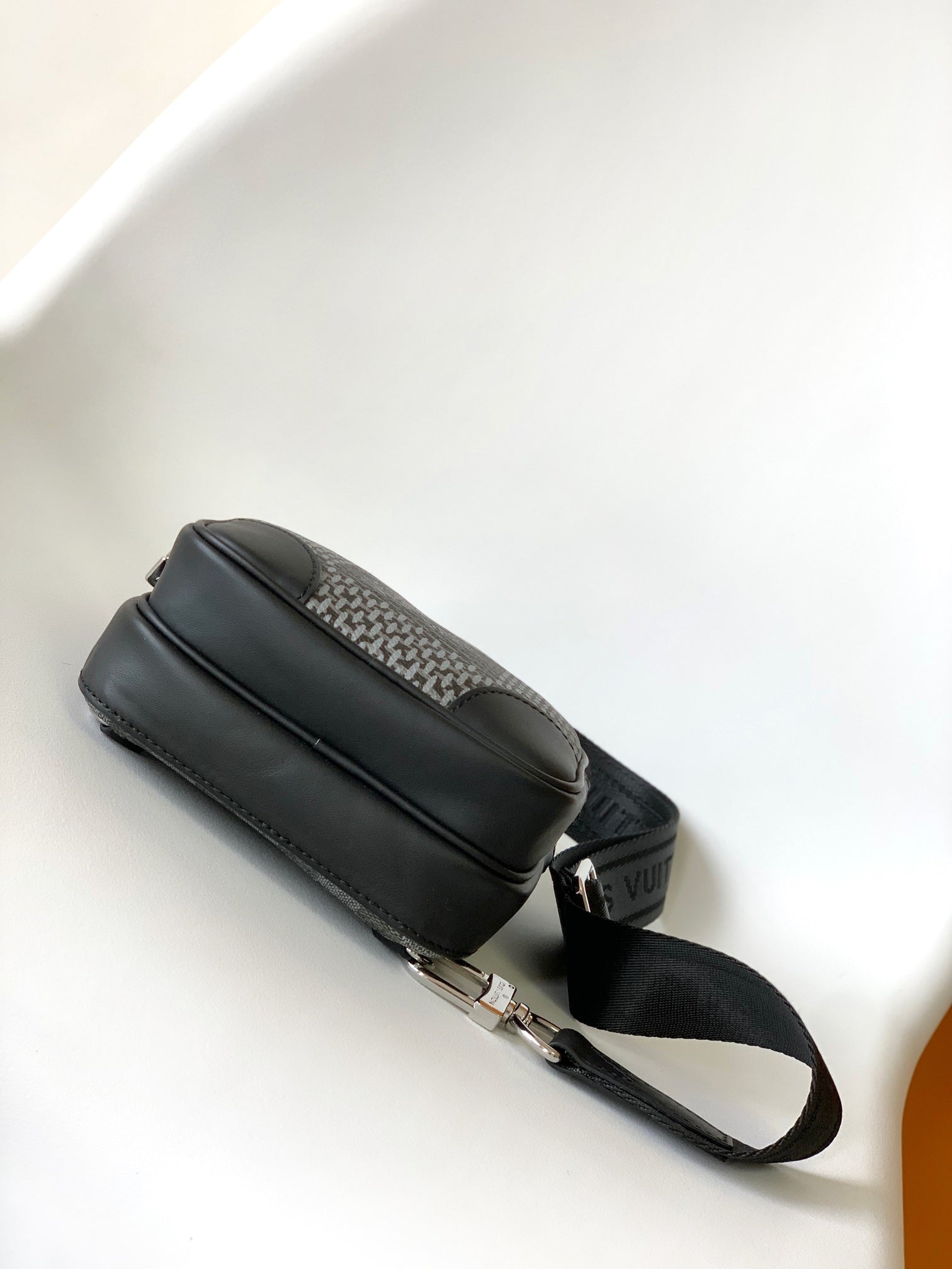 Louis Vuitton Men's Black and Grey Checkerboard Sling Crossbody Chest Bag