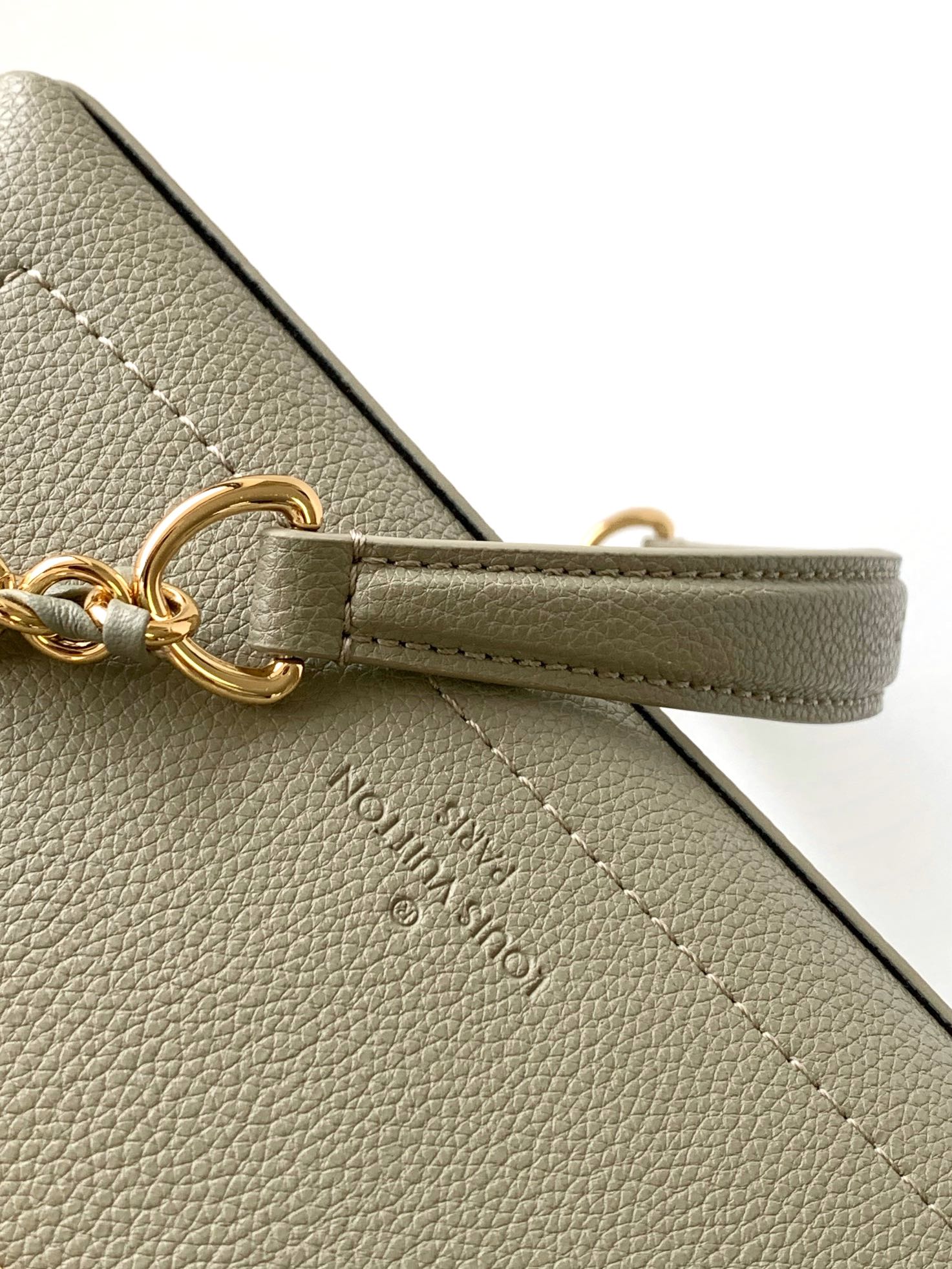 Louis Vuitton Elegant Sage Green and Cream Leather Top Handle Handbag with Gold Clasp