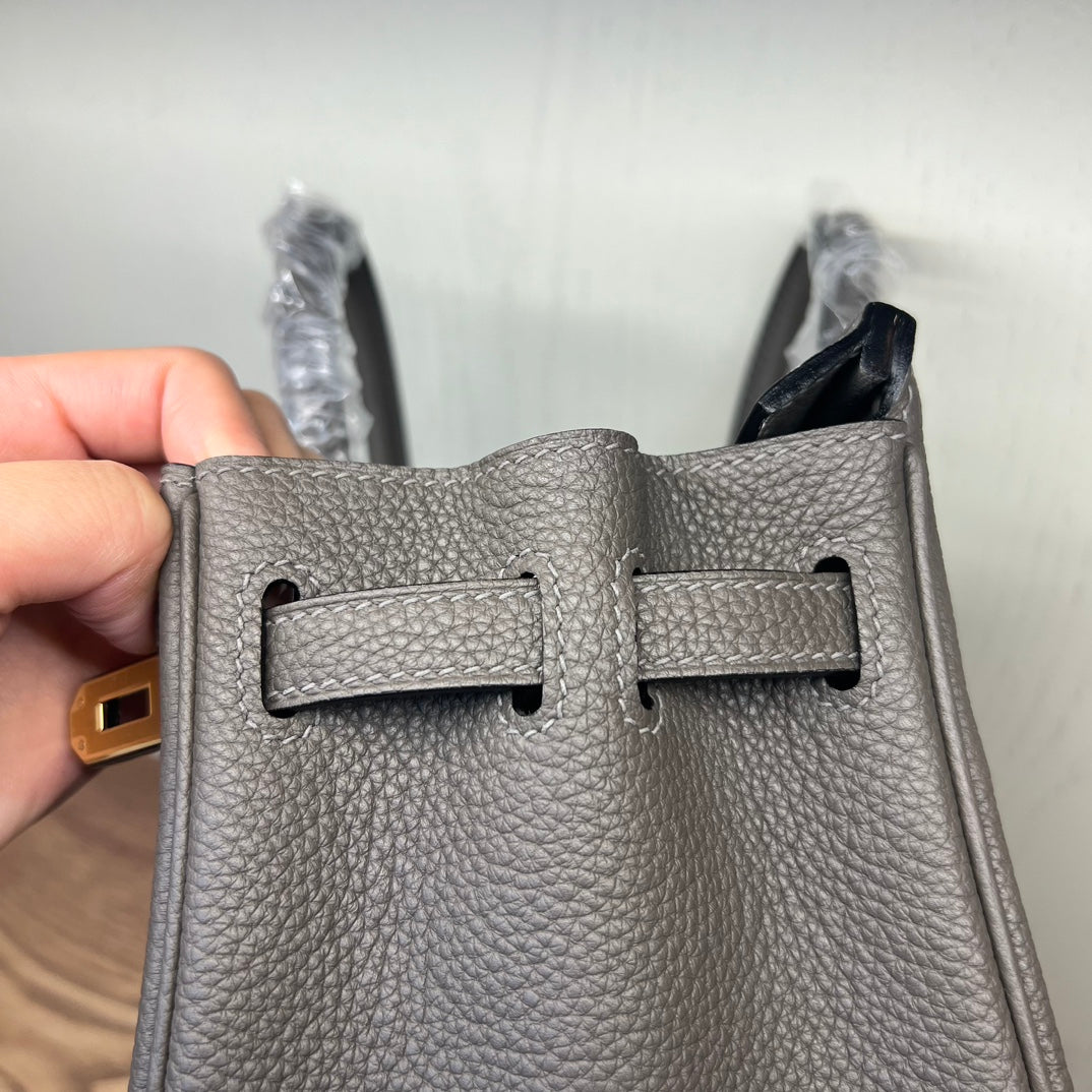 Luxury Togo Leather Handbag Birkin Style with Gold Hardware - Etoupe