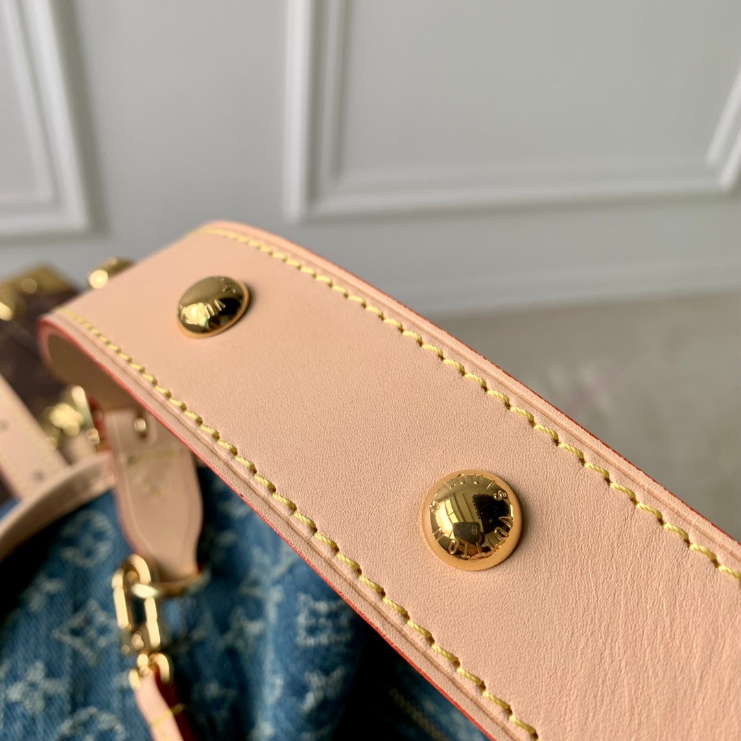 Louis Vuitton Classic Blue Monogram Denim Shoulder Handbag with Leather Bow