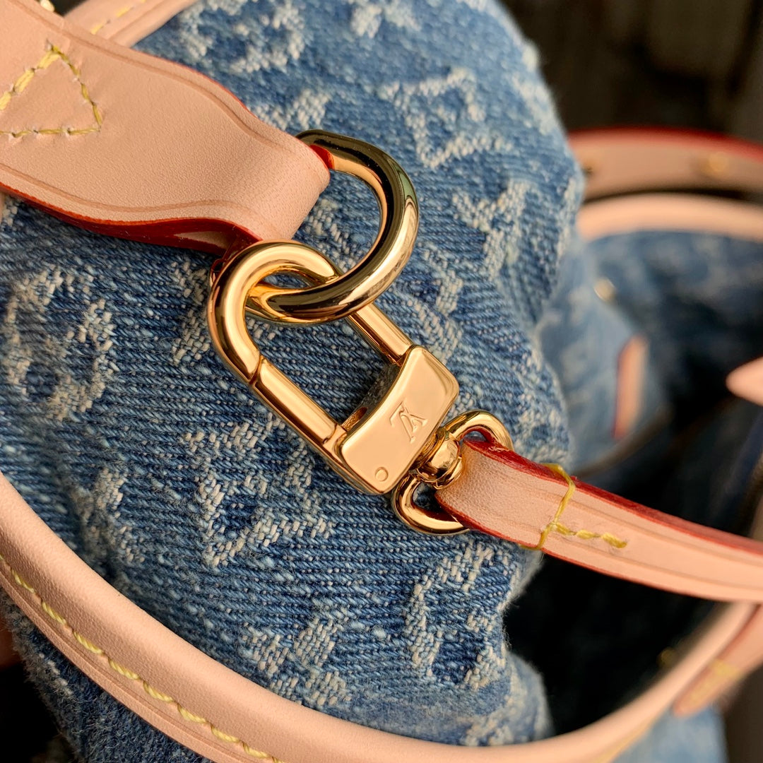 Louis Vuitton Classic Blue Monogram Denim Shoulder Handbag with Leather Bow