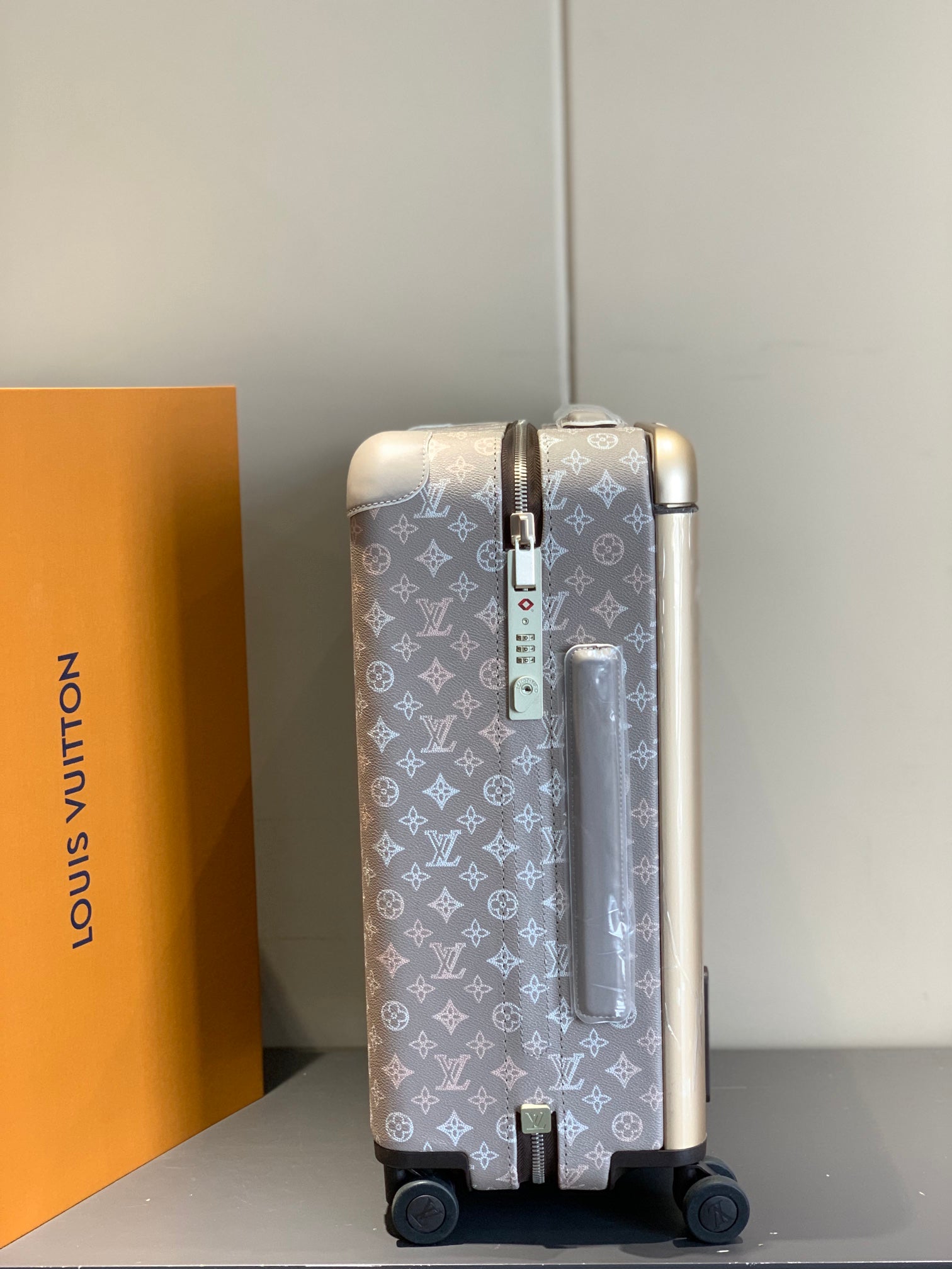 Luxury Monogram Print Carry-On Spinner Suitcase with Wide Handle