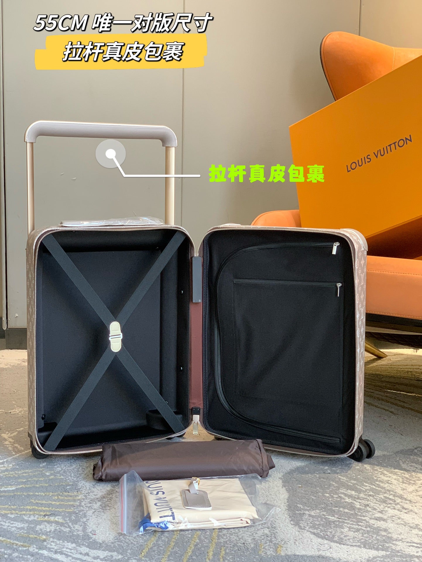 Luxury Monogram Print Carry-On Spinner Suitcase with Wide Handle