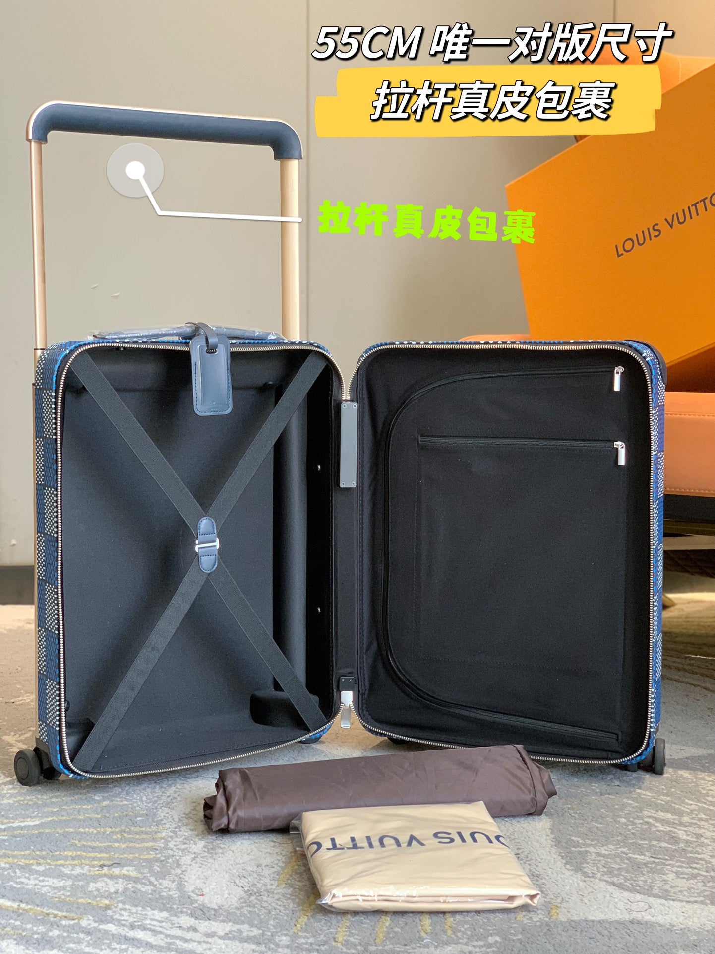 Blue Checkered Rolling Suitcase Hardside Carry-On Travel Bag