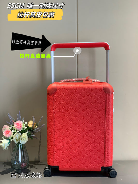 Red Monogram Embossed Hardshell Rolling Suitcase Travel Luggage
