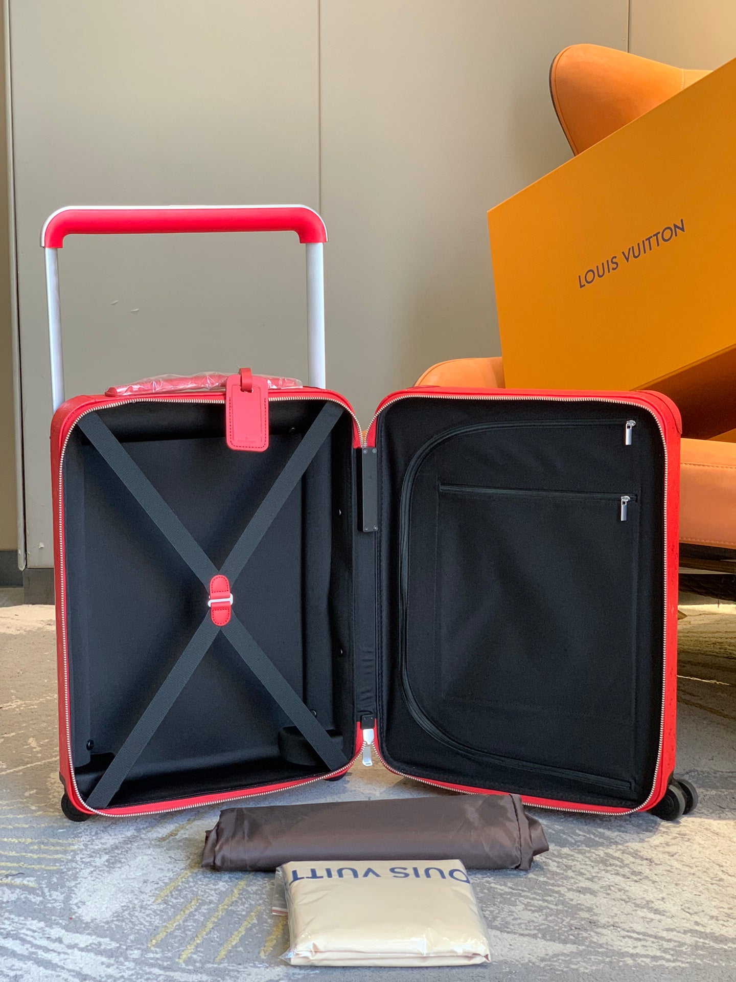 Red Monogram Embossed Hardshell Rolling Suitcase Travel Luggage