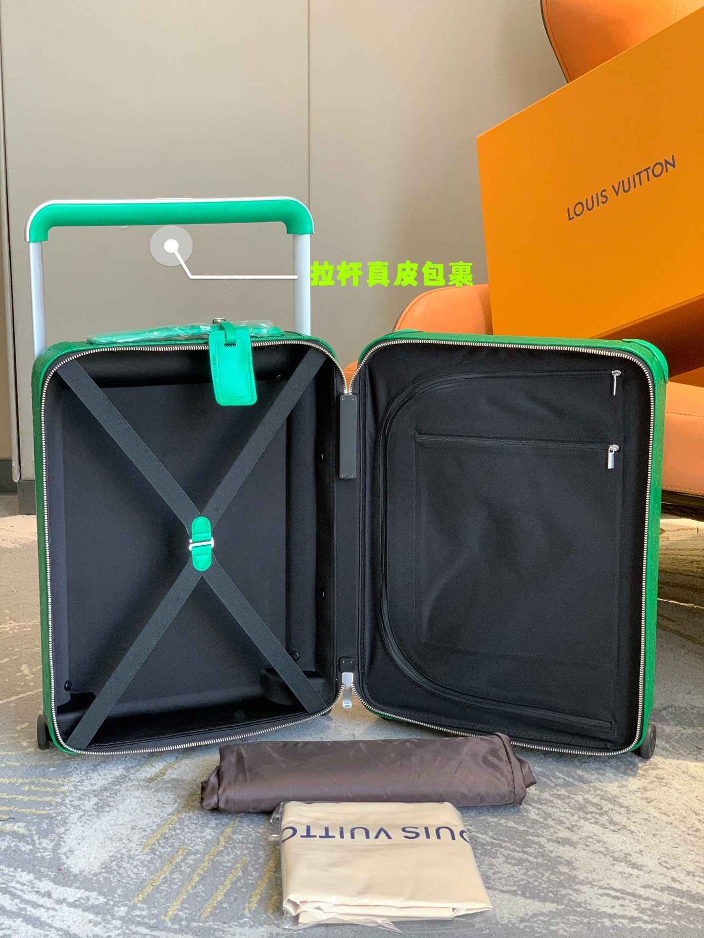 Green Embossed Monogram Leather Rolling Carry-On Spinner Suitcase