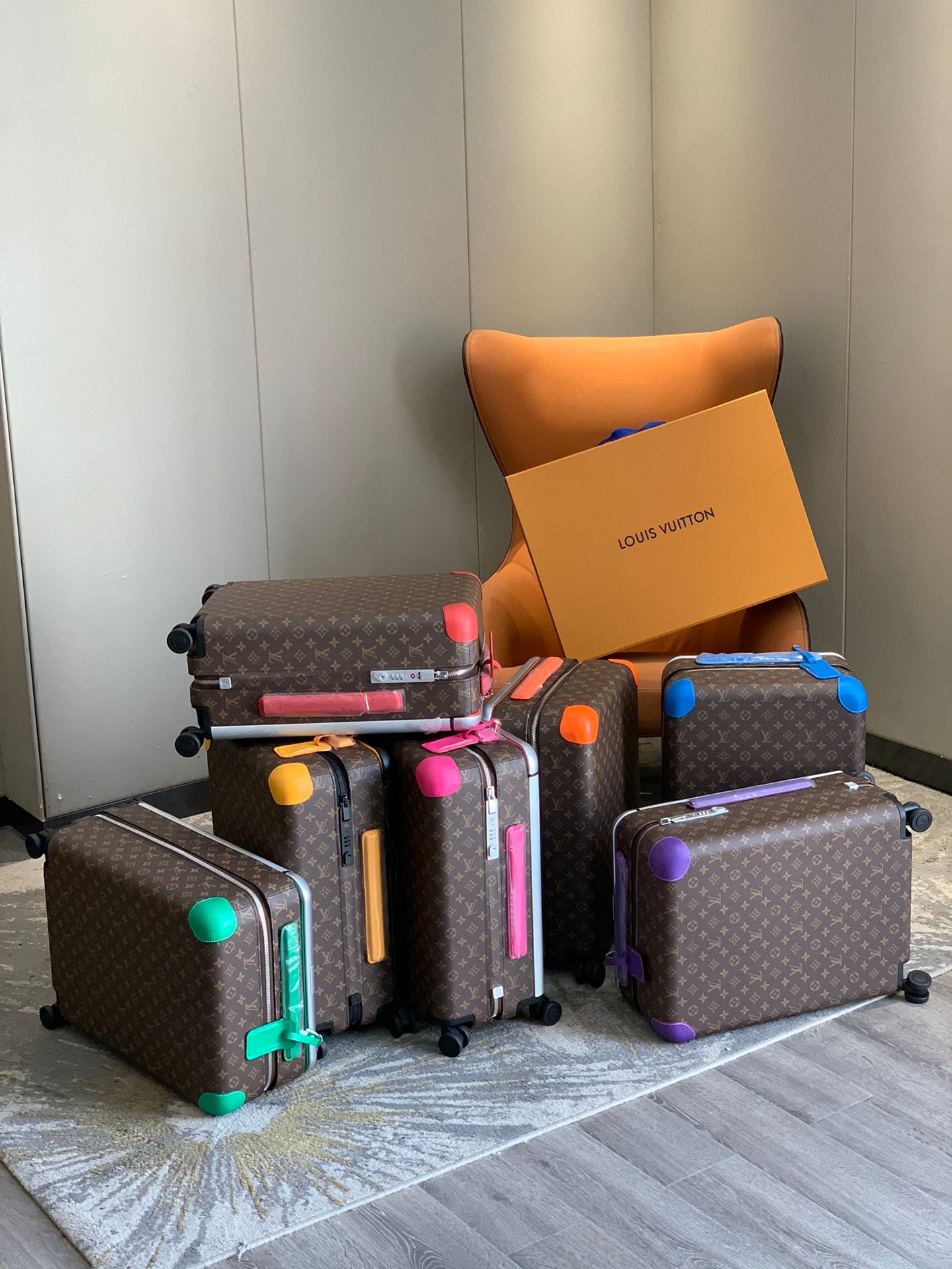 Brown Monogram Spinner Suitcase with Orange Trim Luxury Travel Luggage