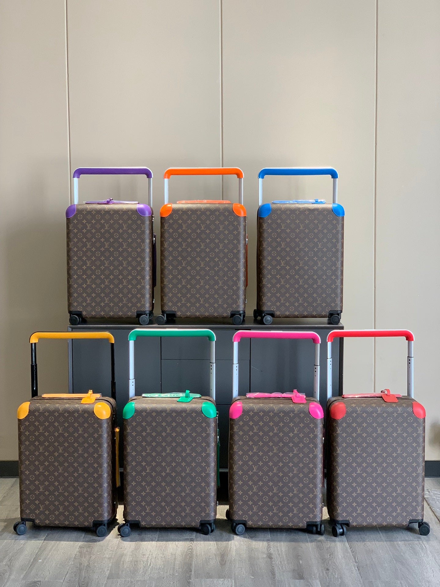 Luxury Brown Monogram Rolling Suitcase with Purple Accents