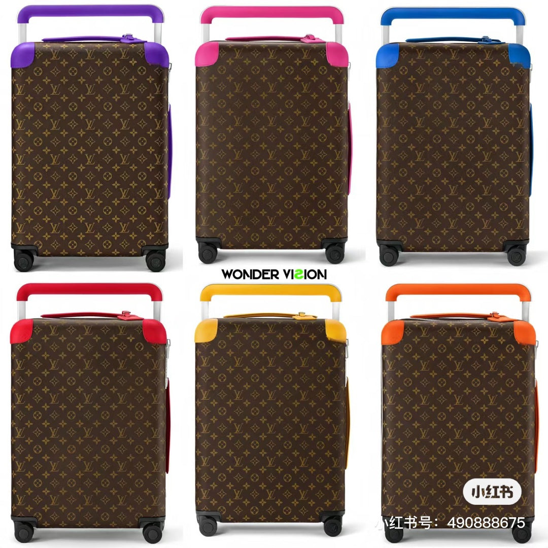 Luxury Monogram Hardshell Rolling Suitcase with Colorful Trim