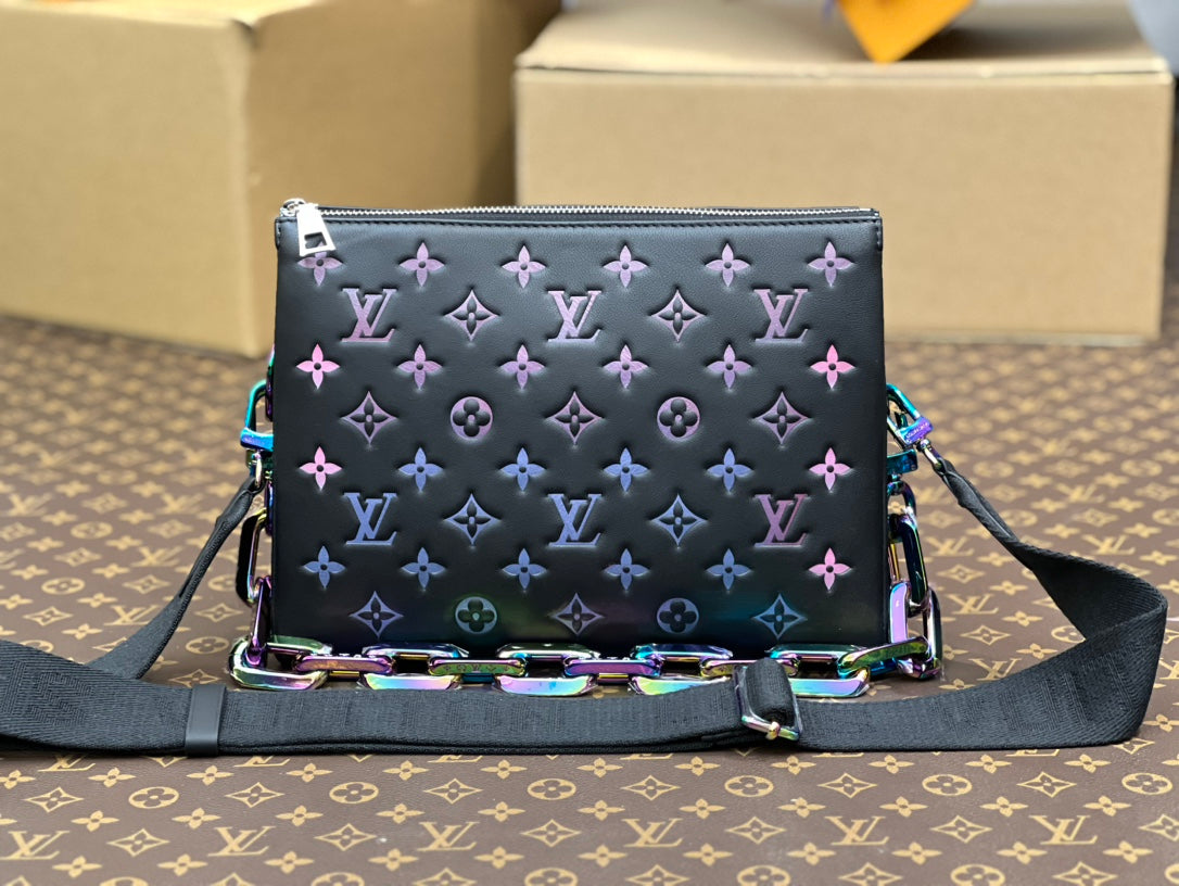 Louis Vuitton Black Quilted Leather Crossbody Bag with Iridescent Chain