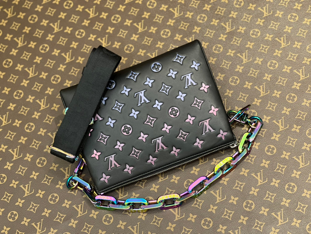 Louis Vuitton Black Quilted Leather Crossbody Bag with Iridescent Chain