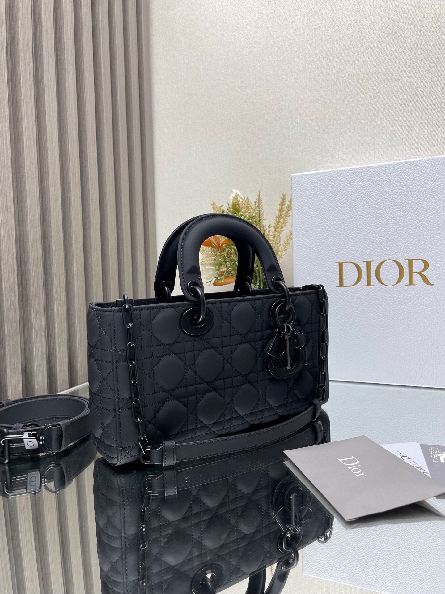 Dior Classic Matte Black Quilted Leather Top Handle Crossbody Bag