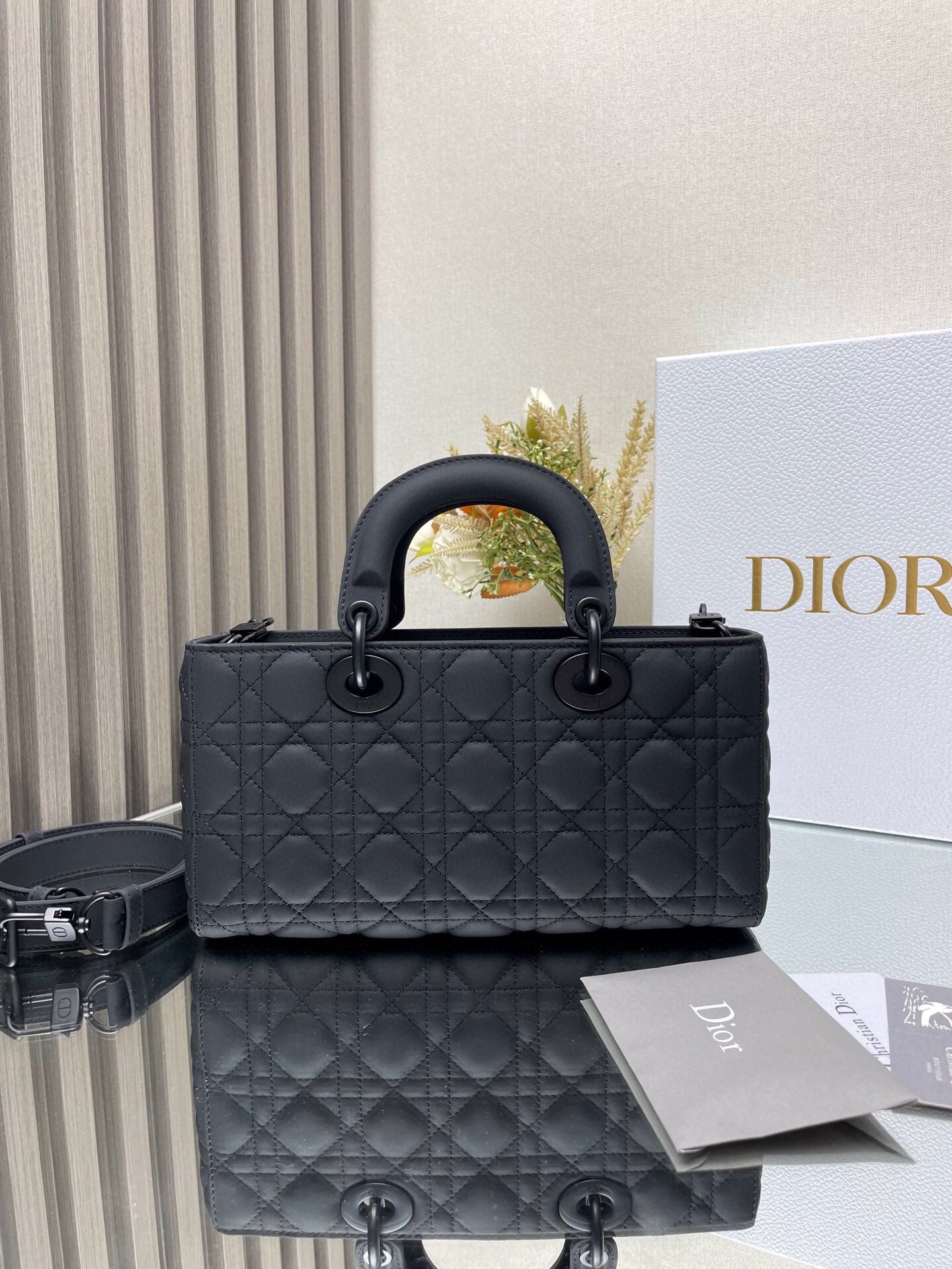 Dior Classic Matte Black Quilted Leather Top Handle Crossbody Bag