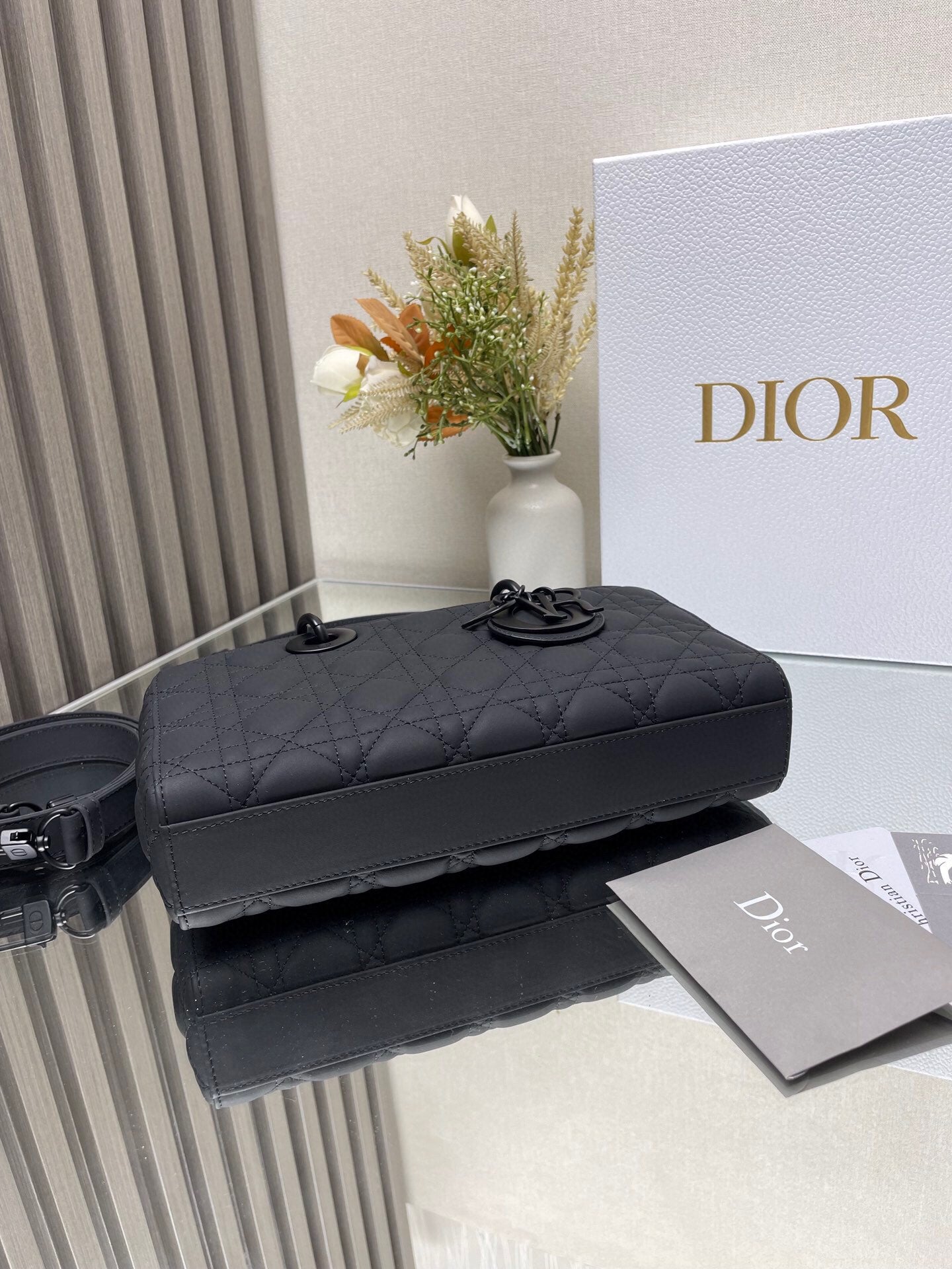Dior Classic Matte Black Quilted Leather Top Handle Crossbody Bag