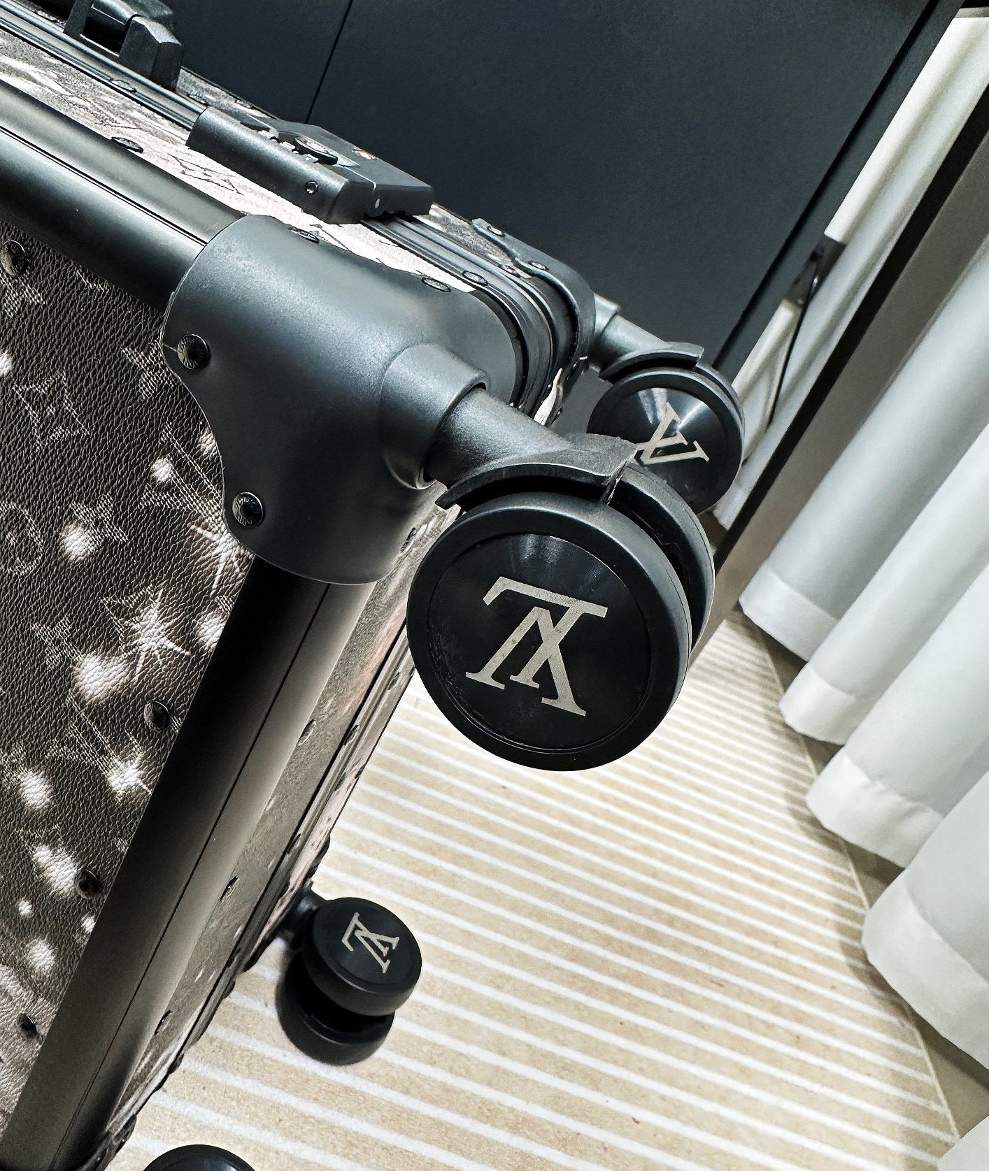 Black and White Monogram Print Hardside Spinner Carry-On Suitcase