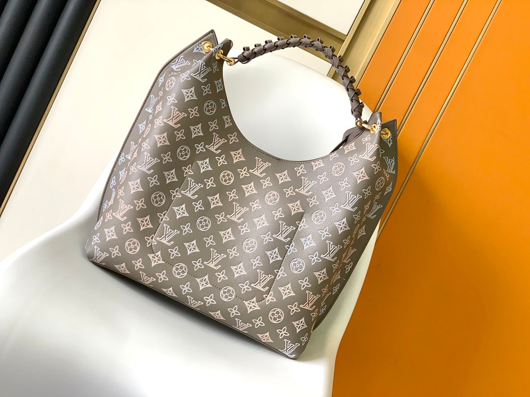 Louis Vuitton Taupe Monogram Leather Hobo Bag with Braided Handle