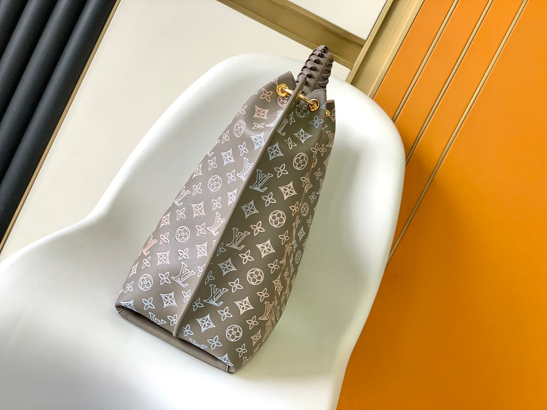 Louis Vuitton Taupe Monogram Leather Hobo Bag with Braided Handle