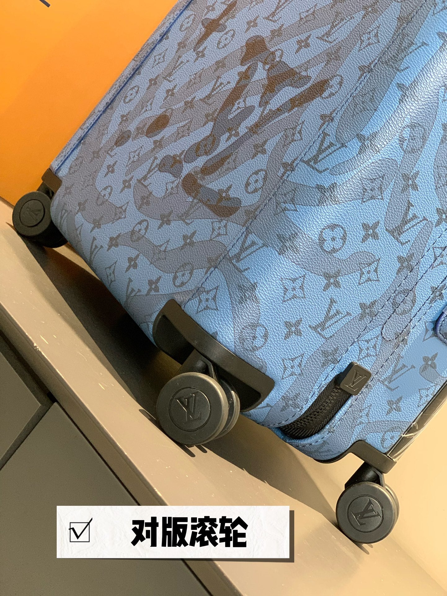 Blue Monogram Pattern Hardside Spinner Suitcase Rolling Luggage