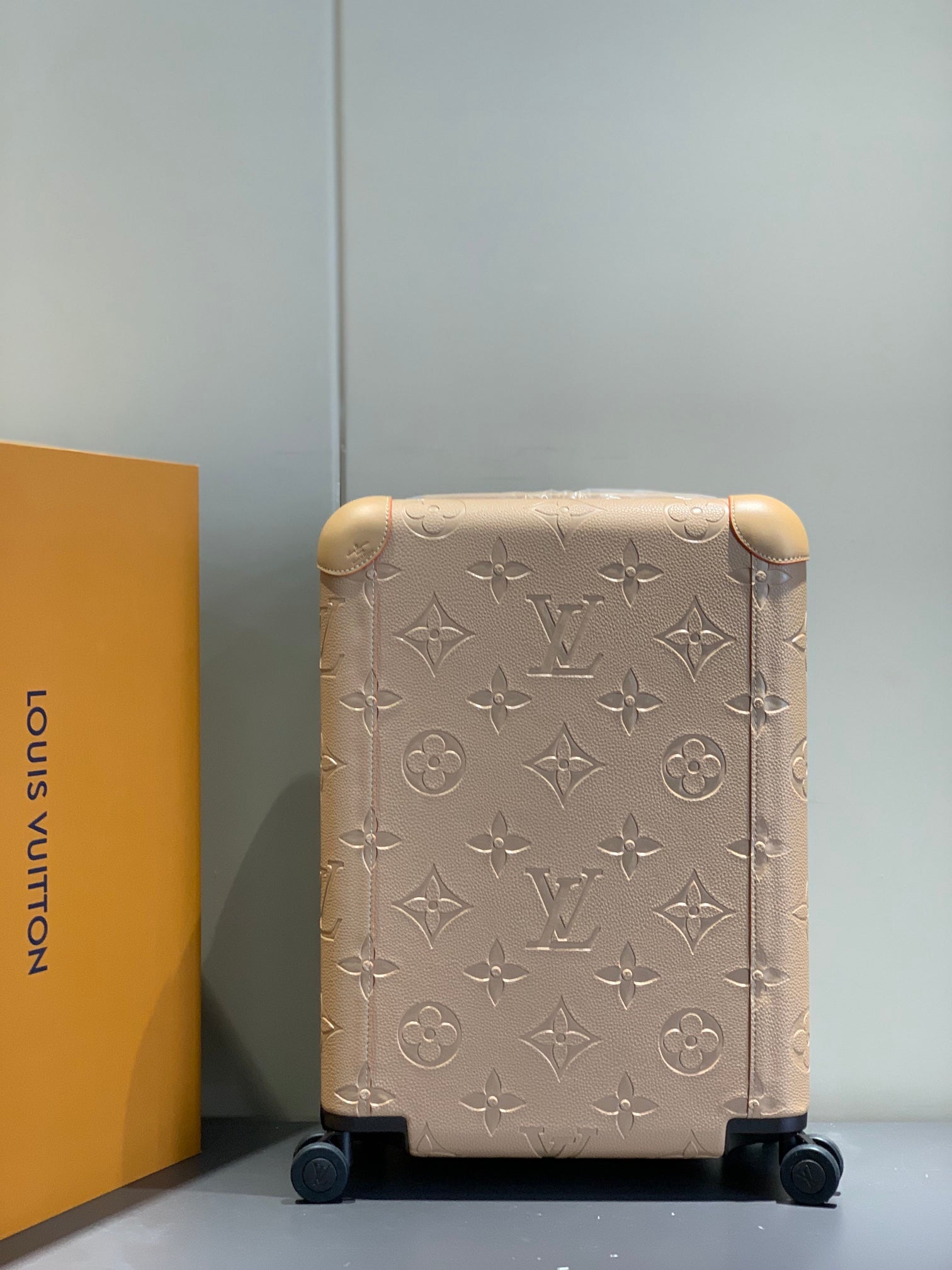 Luxury Embossed Monogram Nude Pink Carry-On Luggage Rolling Suitcase