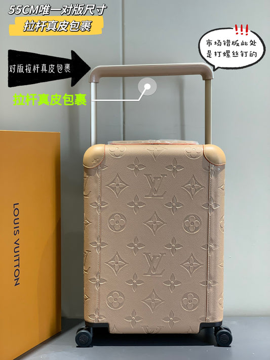 Luxury Embossed Monogram Nude Pink Carry-On Luggage Rolling Suitcase