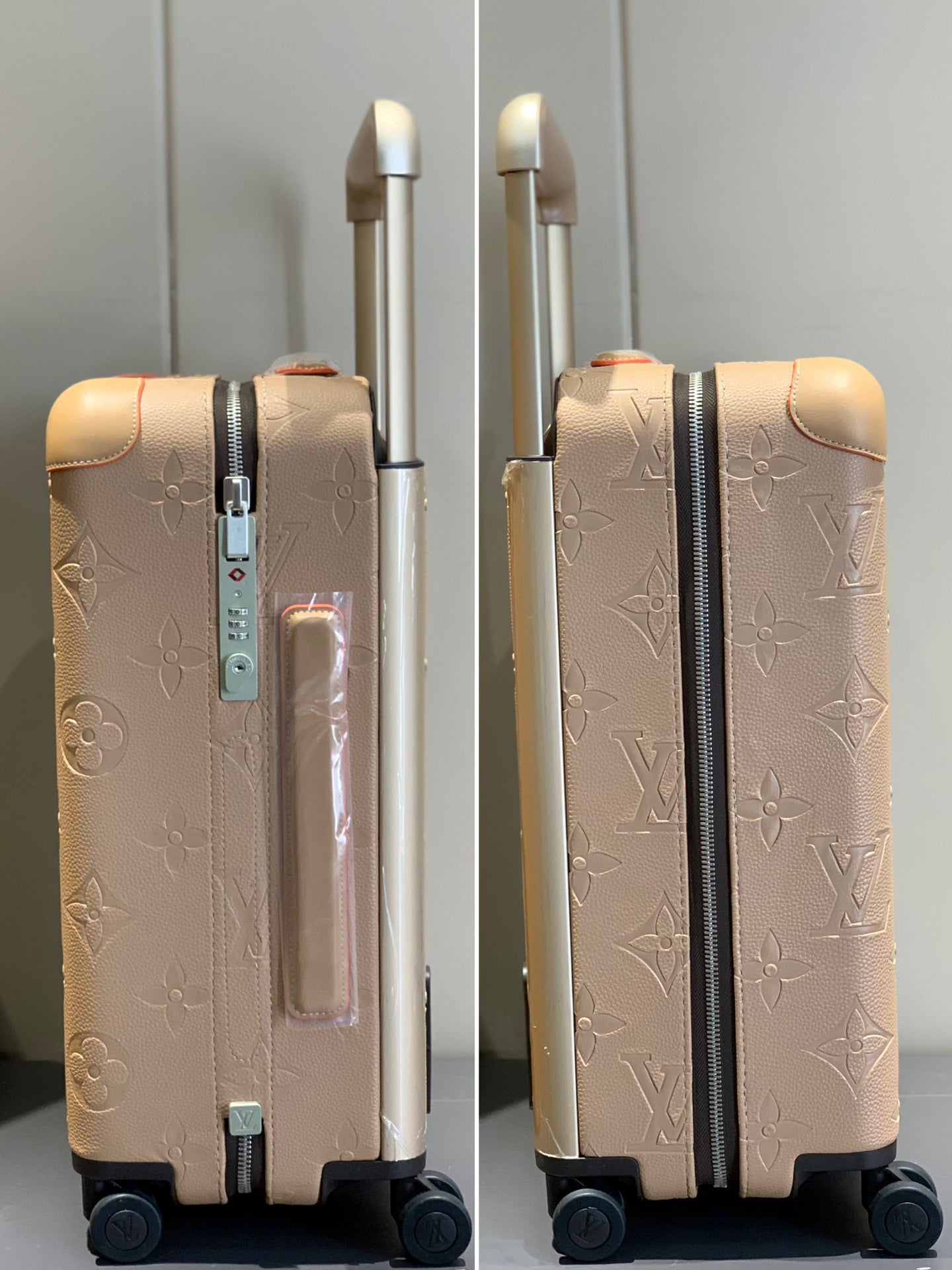 Luxury Embossed Monogram Nude Pink Carry-On Luggage Rolling Suitcase