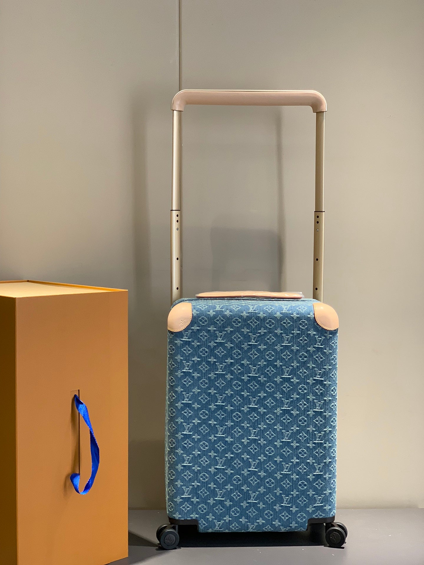 Luxury Blue Monogram Carry-On Suitcase with Spinner Wheels