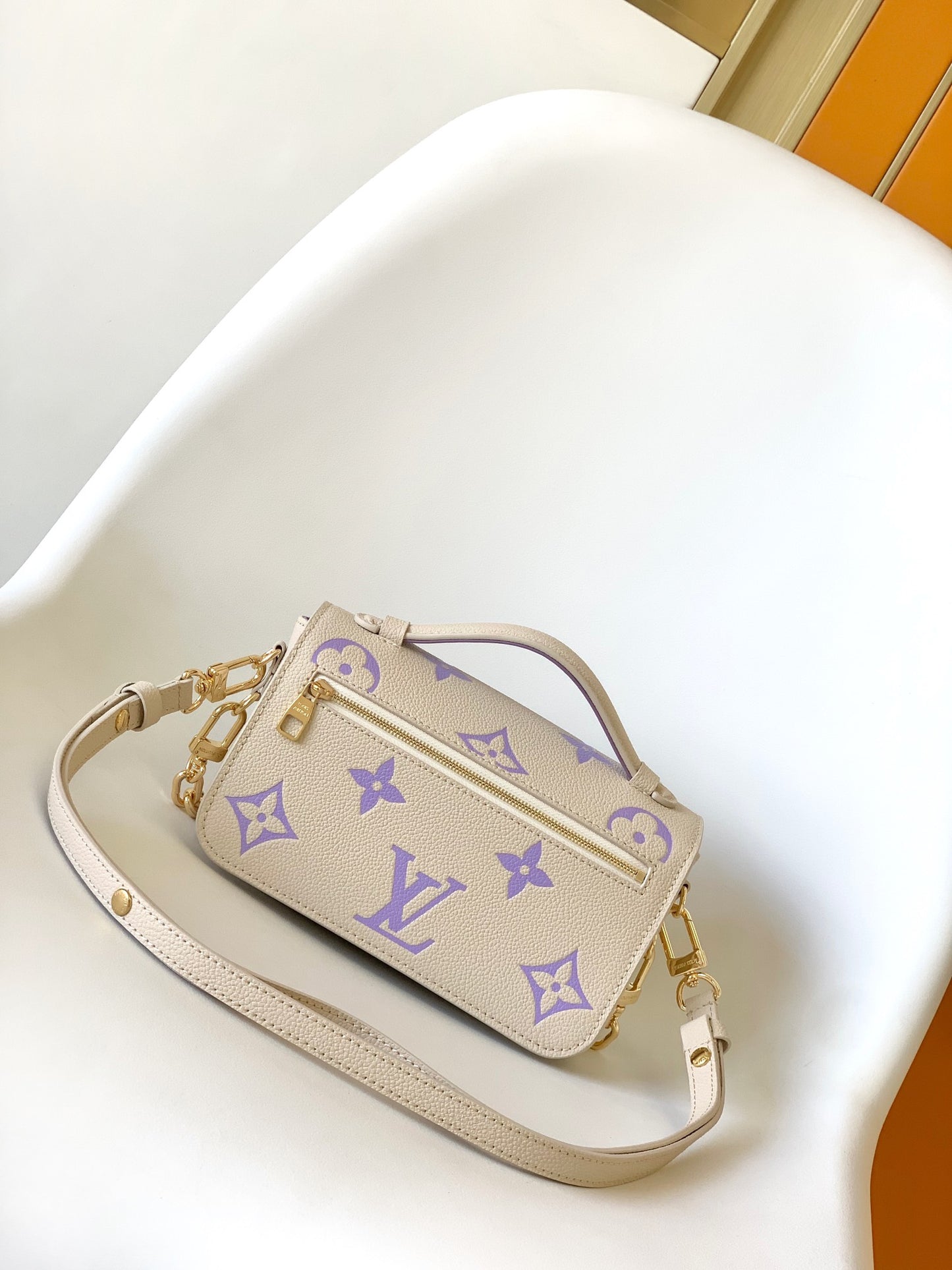 Louis Vuitton Lilac and Cream Monogram Embossed Leather Flap Crossbody Bag