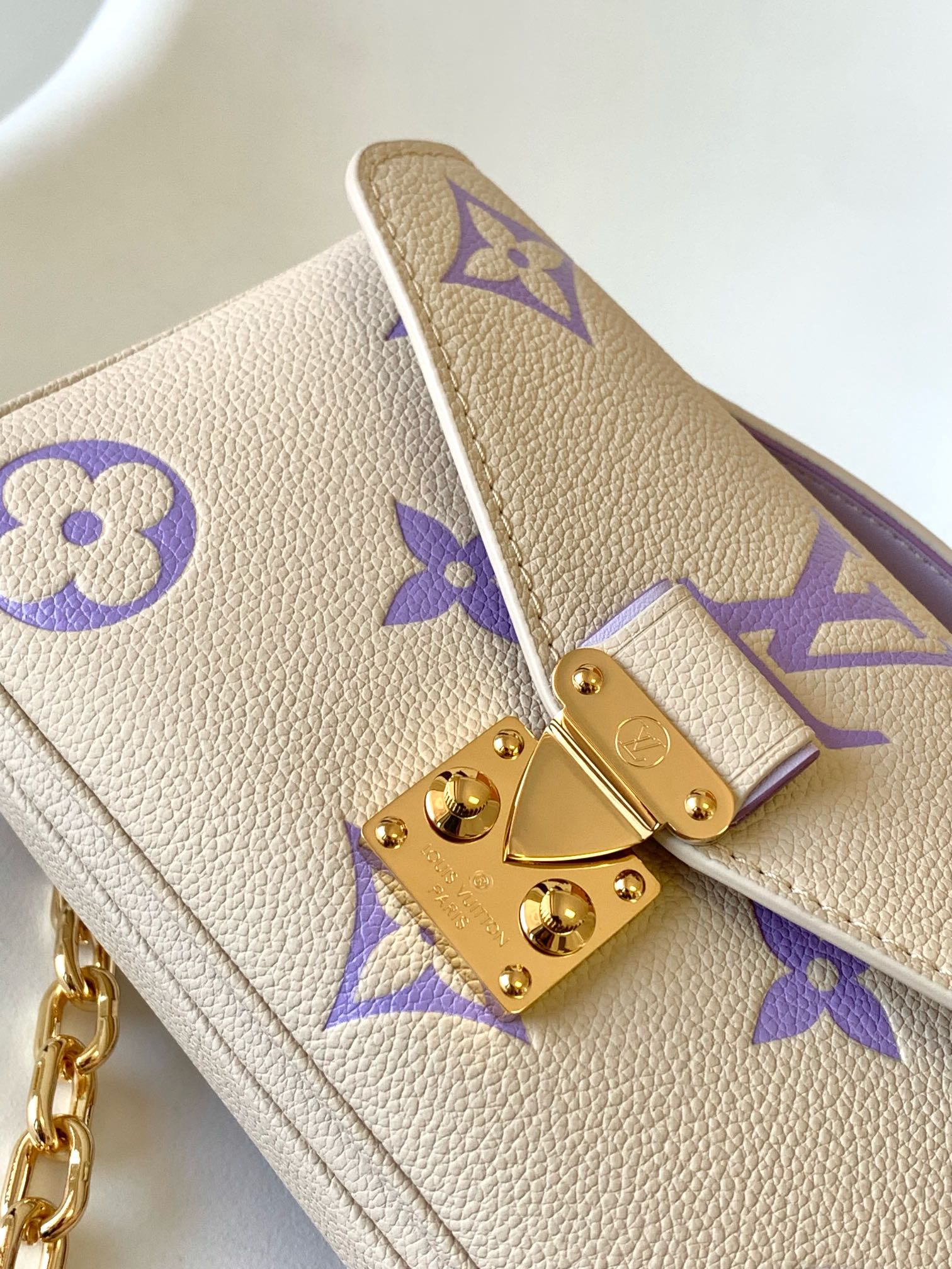 Louis Vuitton Lilac and Cream Monogram Embossed Leather Flap Crossbody Bag