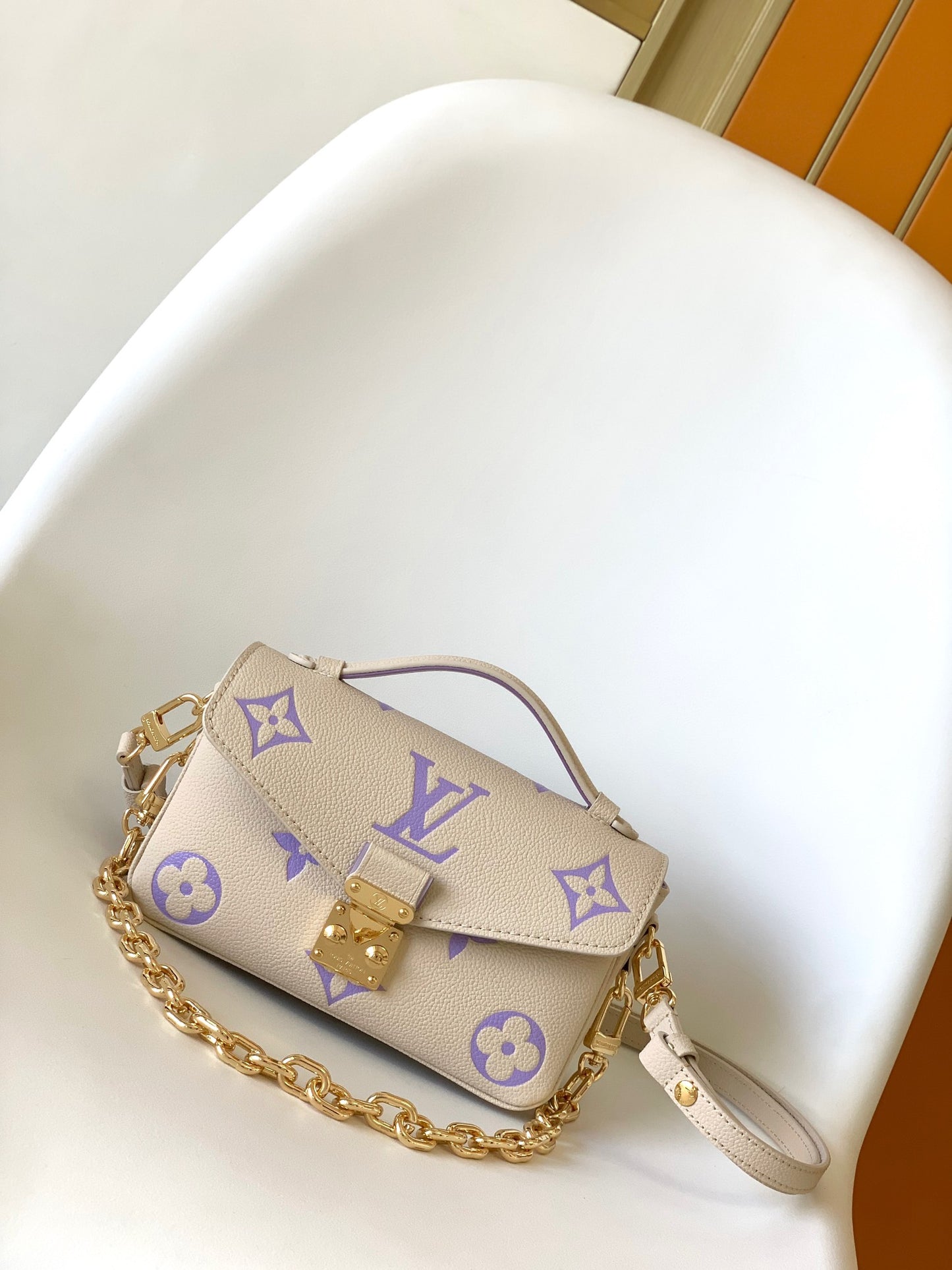 Louis Vuitton Lilac and Cream Monogram Embossed Leather Flap Crossbody Bag